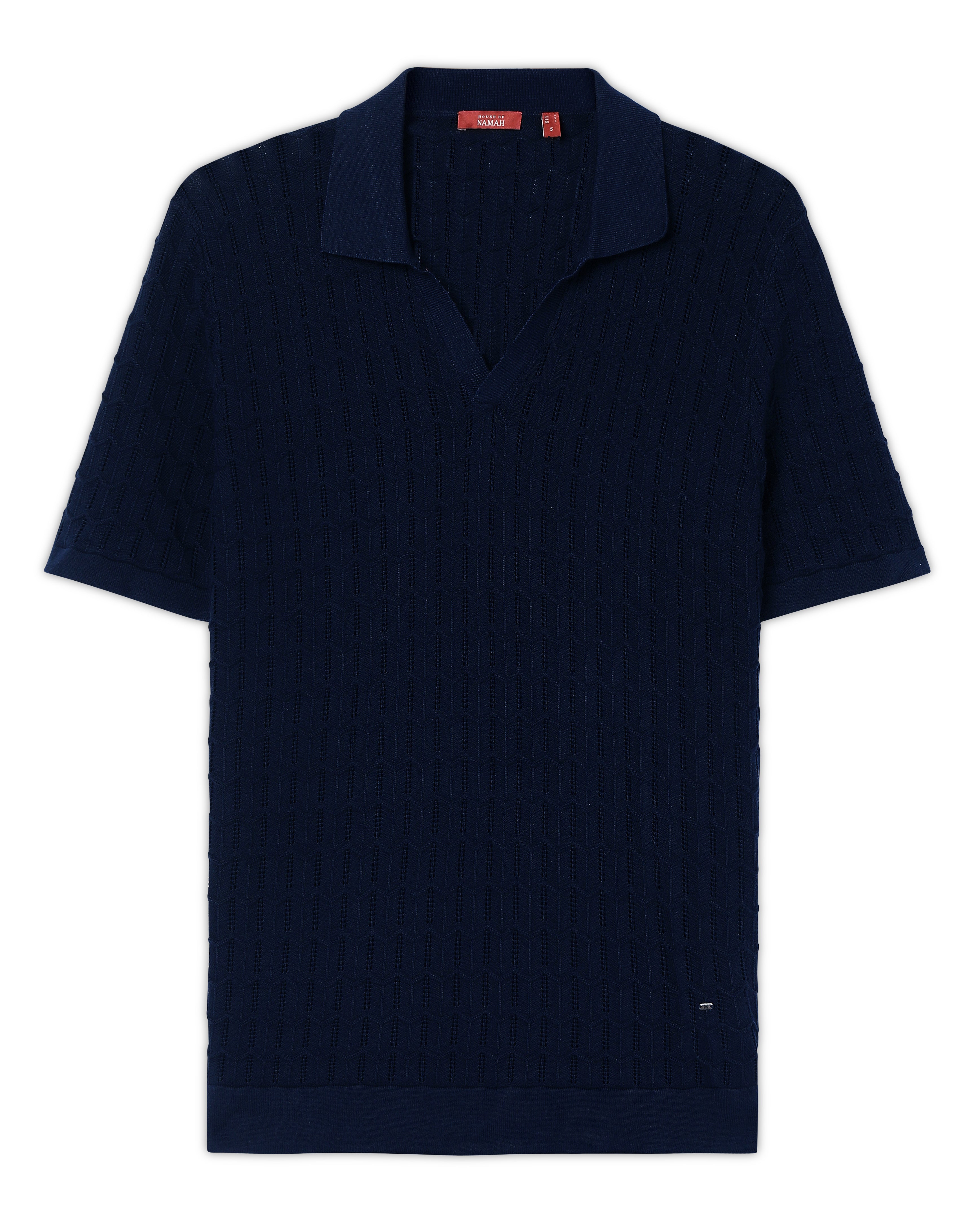Midnight Blue Luxe Open-knit V-Polo - 100% Cotton - II
