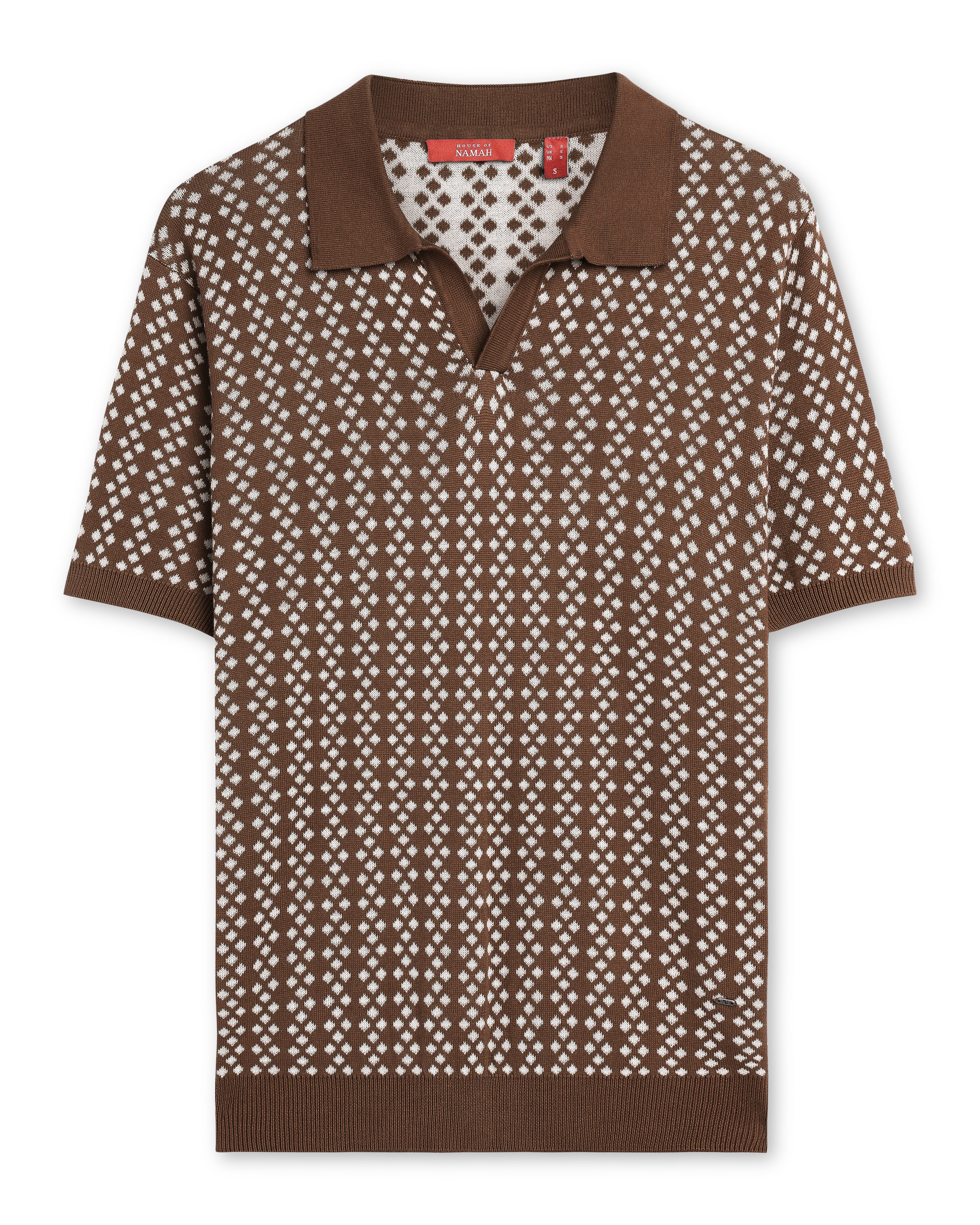 Cocoa Brown Luxe Diamond V-Polo - 100% Cotton - II