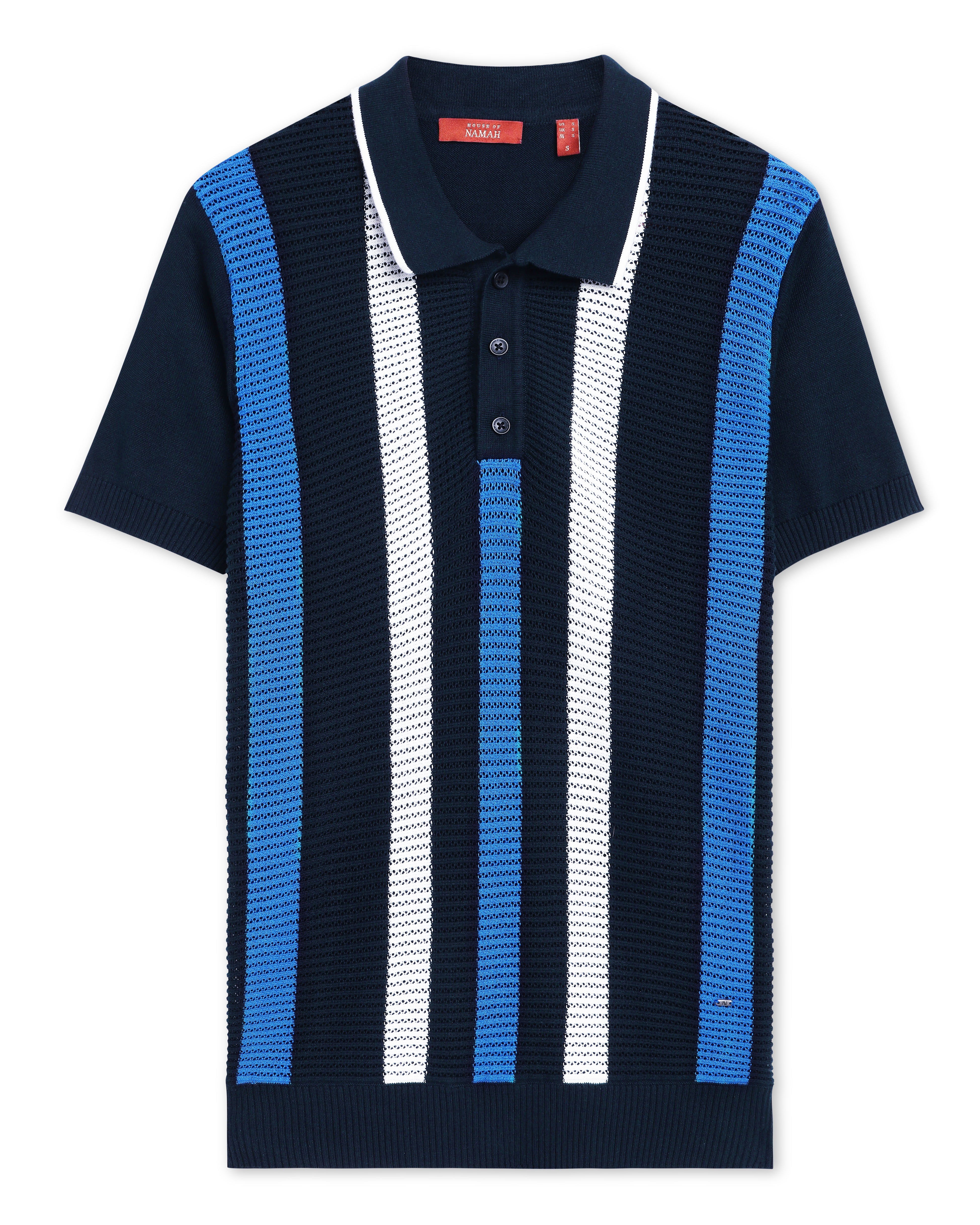 Midnight Blue Pixel Stripe B-Polo - 100% Cotton - II