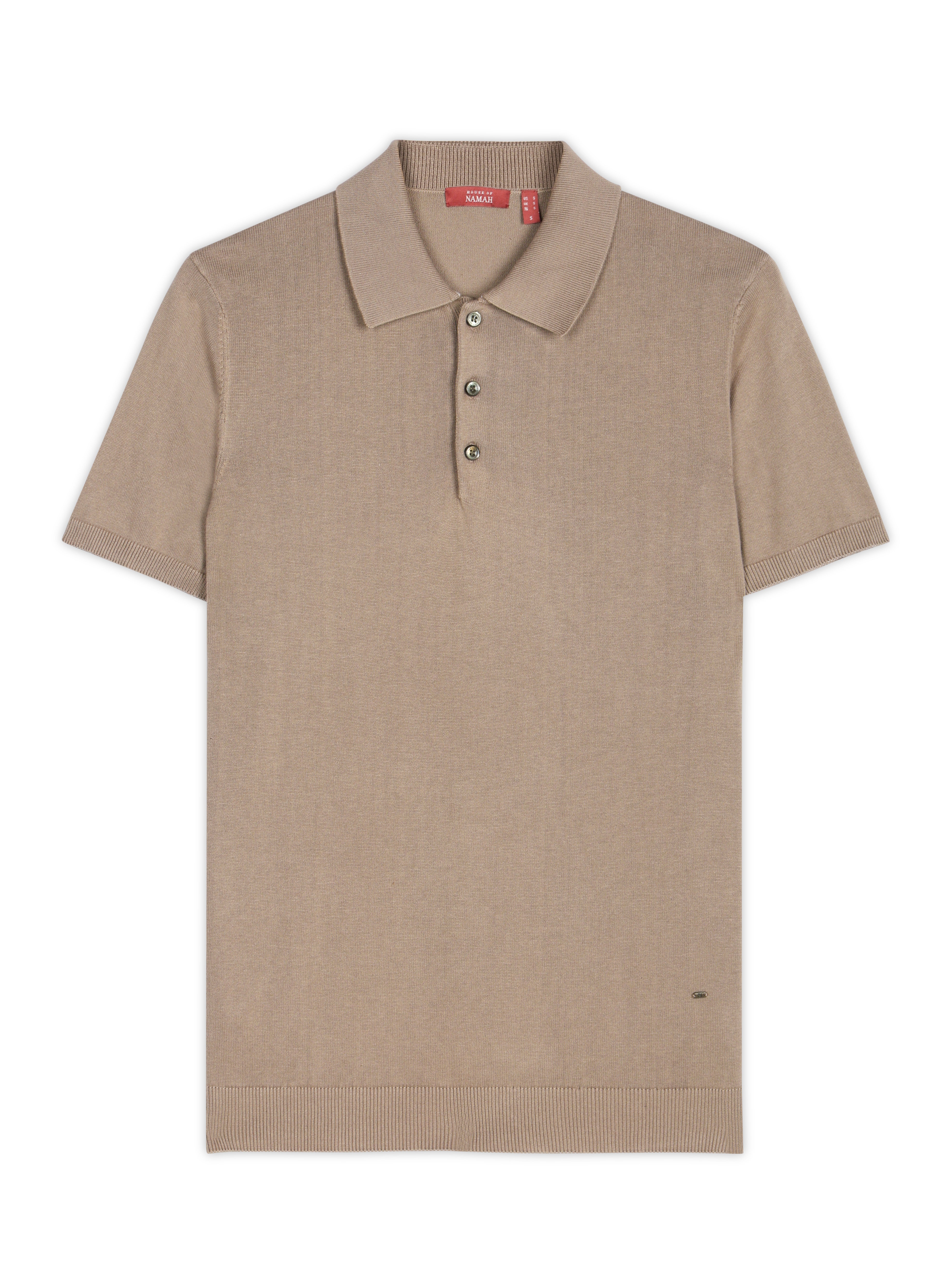 WARM TAN COTTON-BAMBOO SIGNATURE POLO T-SHIRT
