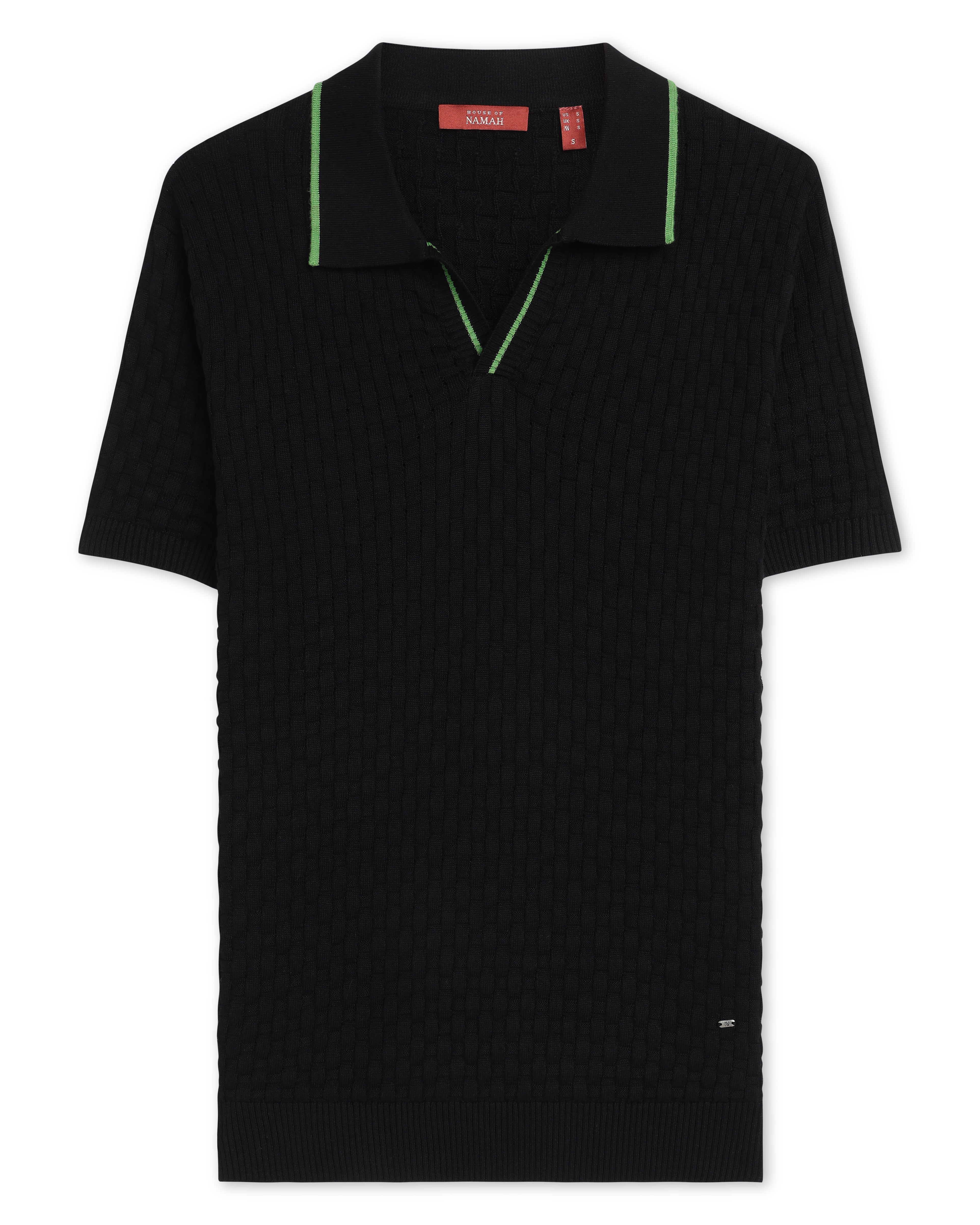 Grass Green Piping Basket V-Polo - 100% Cotton - II