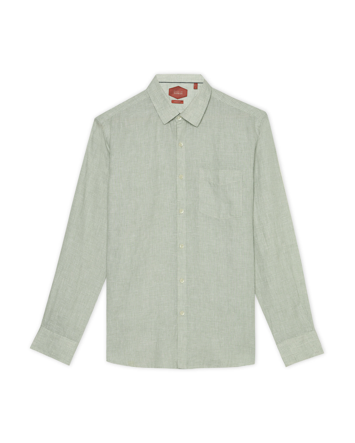 Sage Green Microcheck 100% Linen Shirt