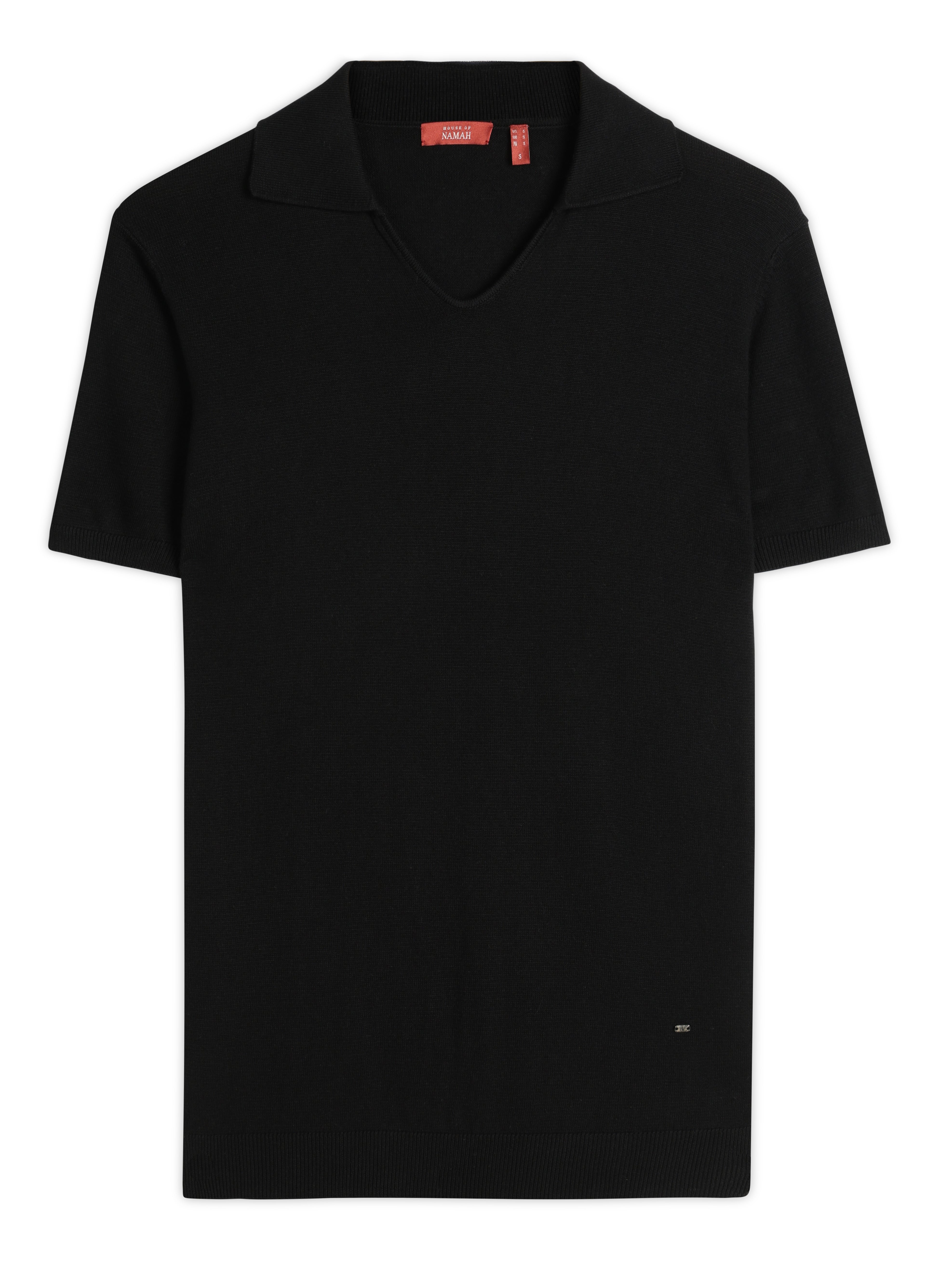 INK BLACK COTTON-BAMBOO U-NECK POLO T-SHIRT