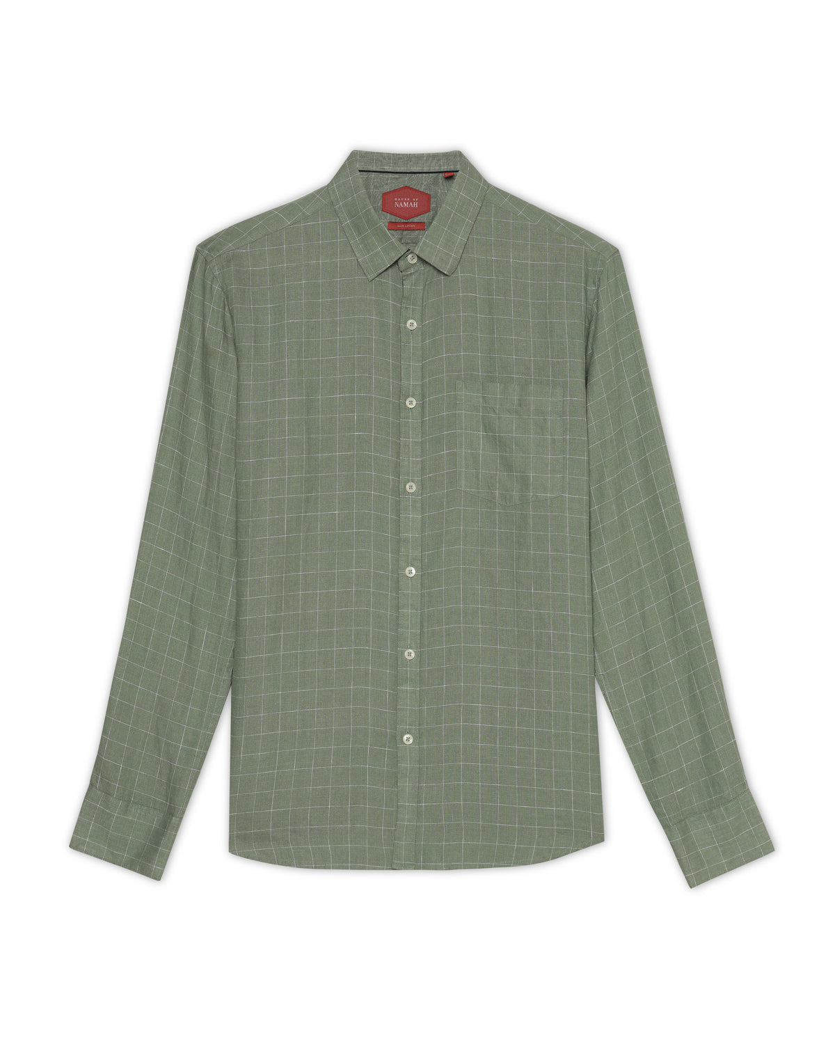 Sage Green Fine Grid 100% Linen Shirt
