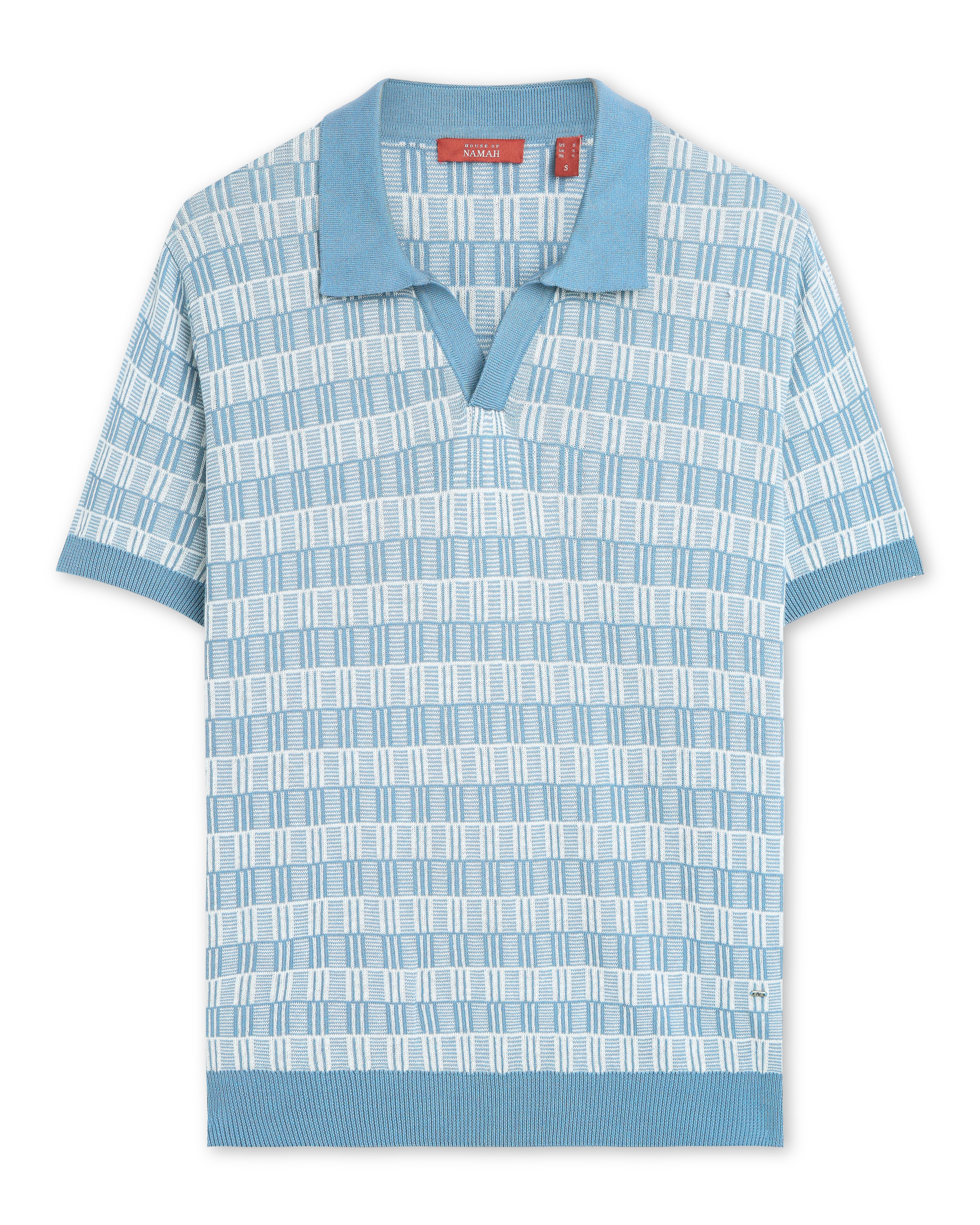 Powder Blue Luxe Gridline V-Polo - 100% Cotton - II