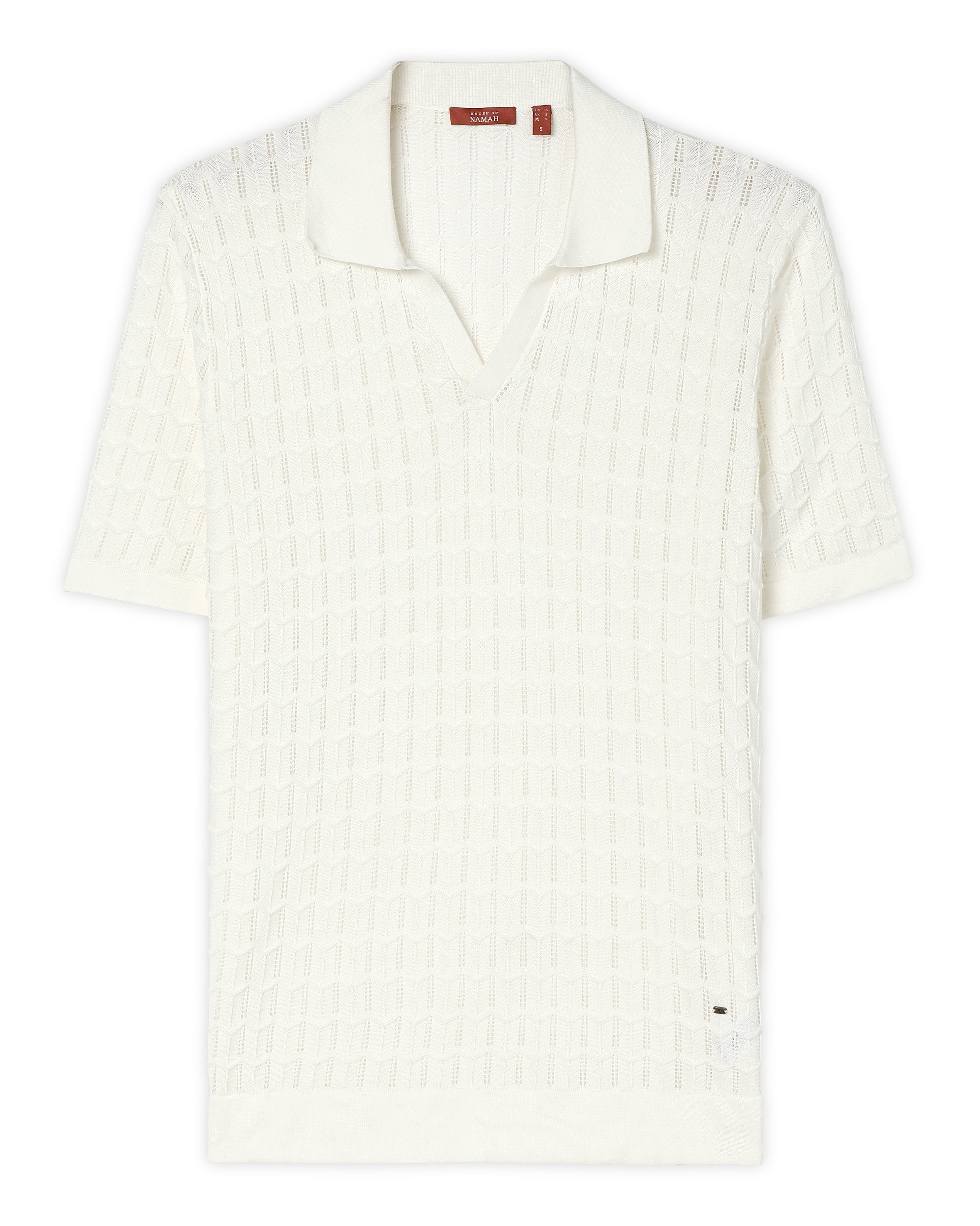 Soft White Luxe Open-knit V-Polo