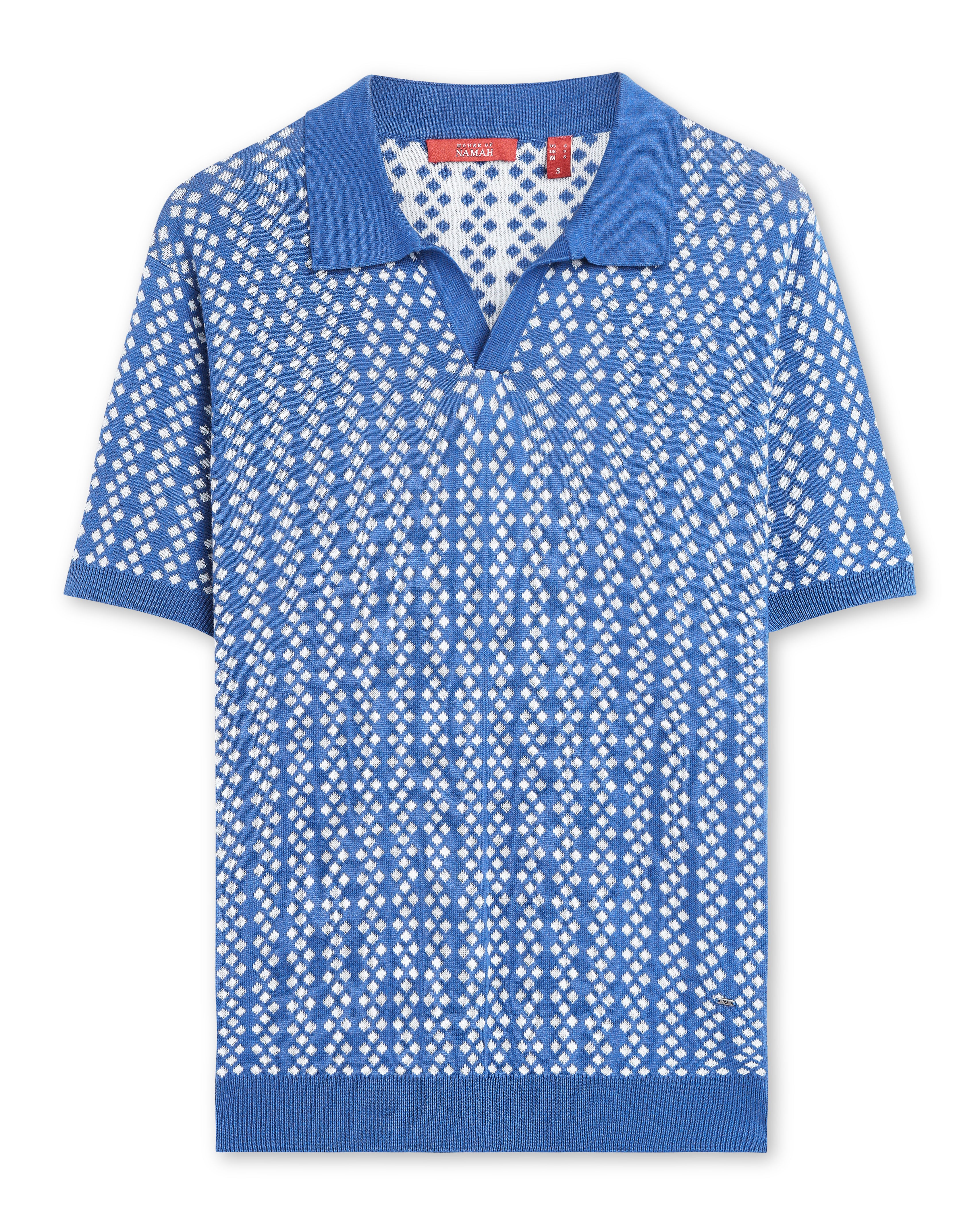 Denim Blue Luxe Diamond V-Polo - 100% Cotton - II