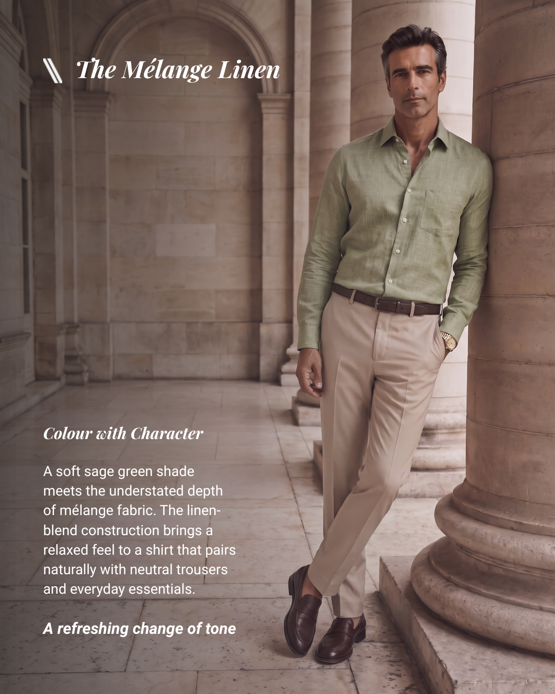 Sage Green Mélange Linen Blend Shirt