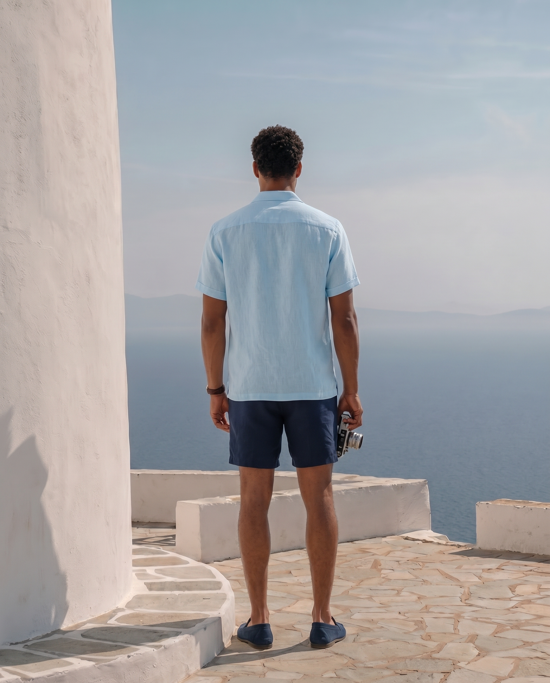 Sky Blue Double Pocket Linen Blend Shirt