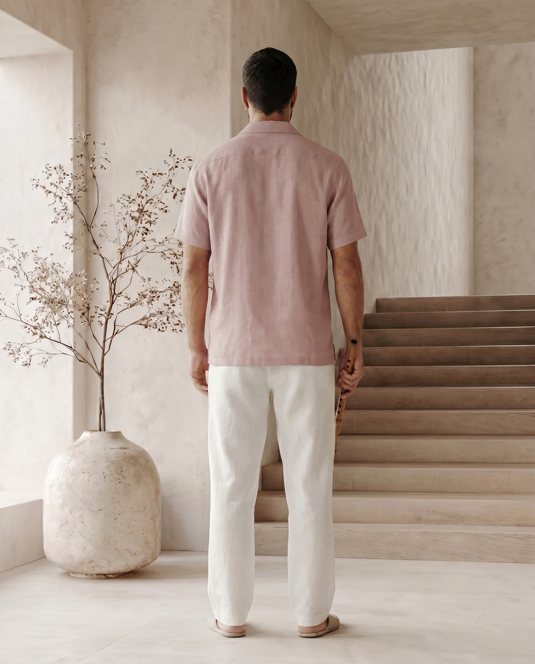 Muted Mauve Double Pocket Linen Blend Shirt