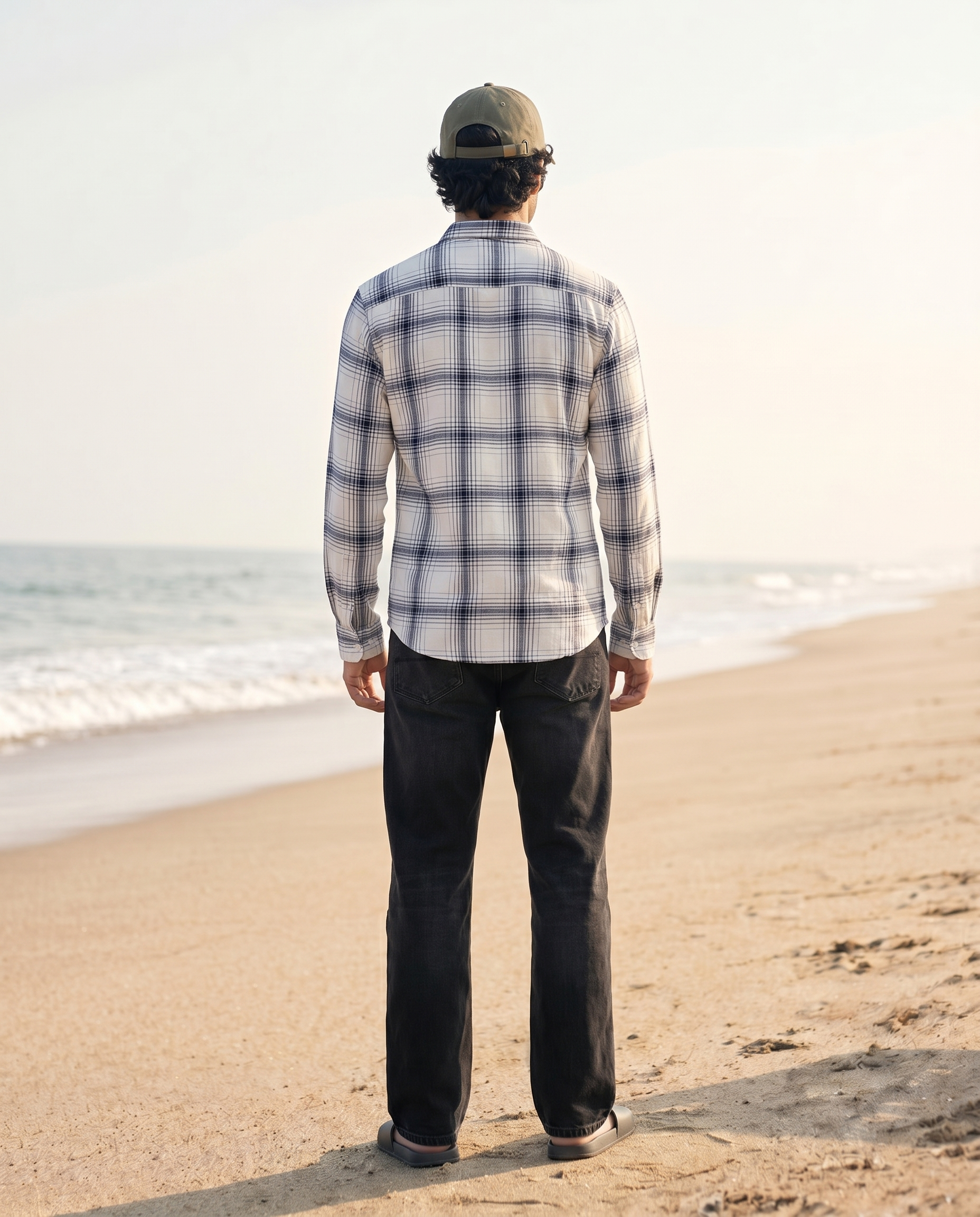 Soft White Windowpane Grid Checks Shirt