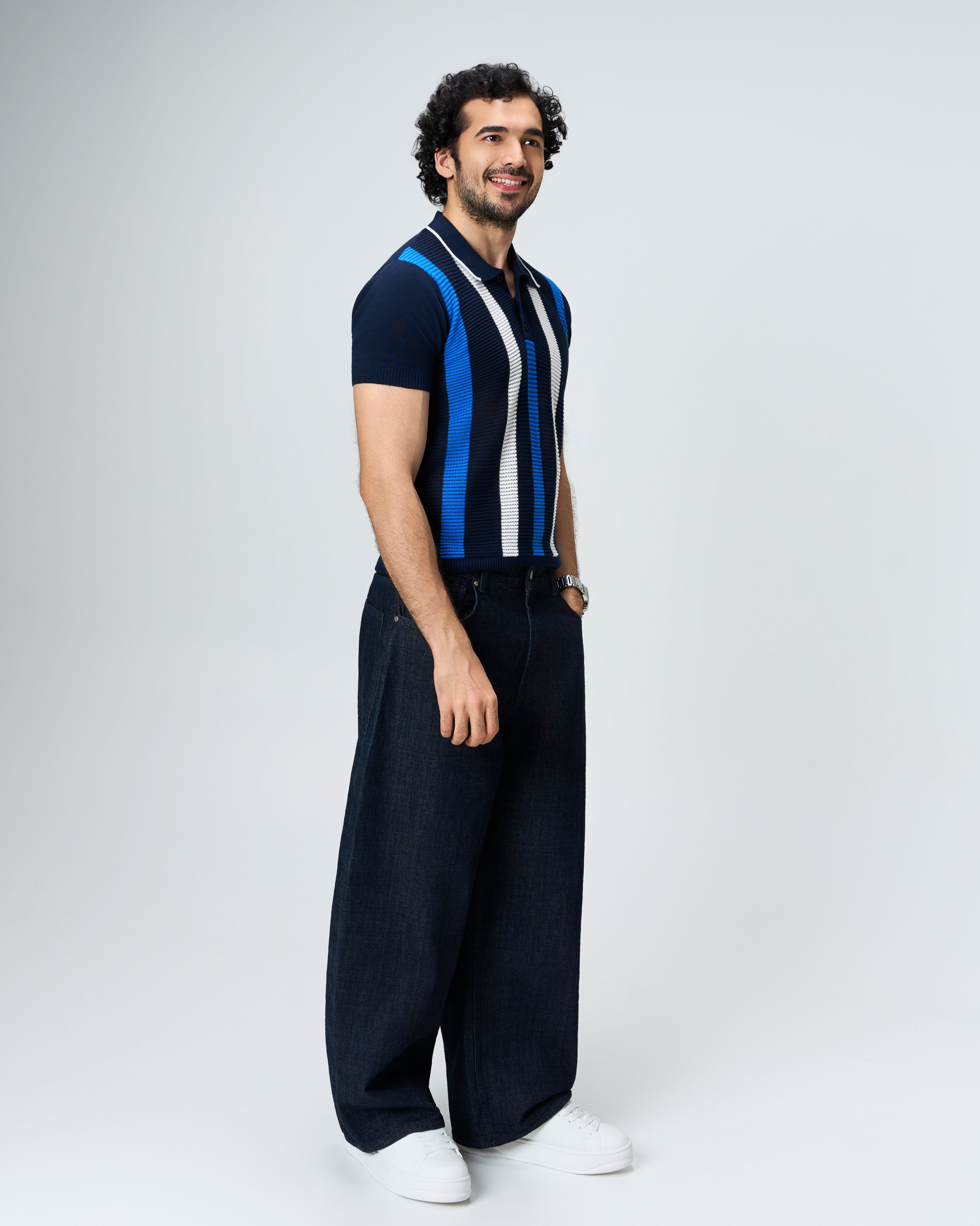 Midnight Blue Pixel Stripe B-Polo - 100% Cotton - II