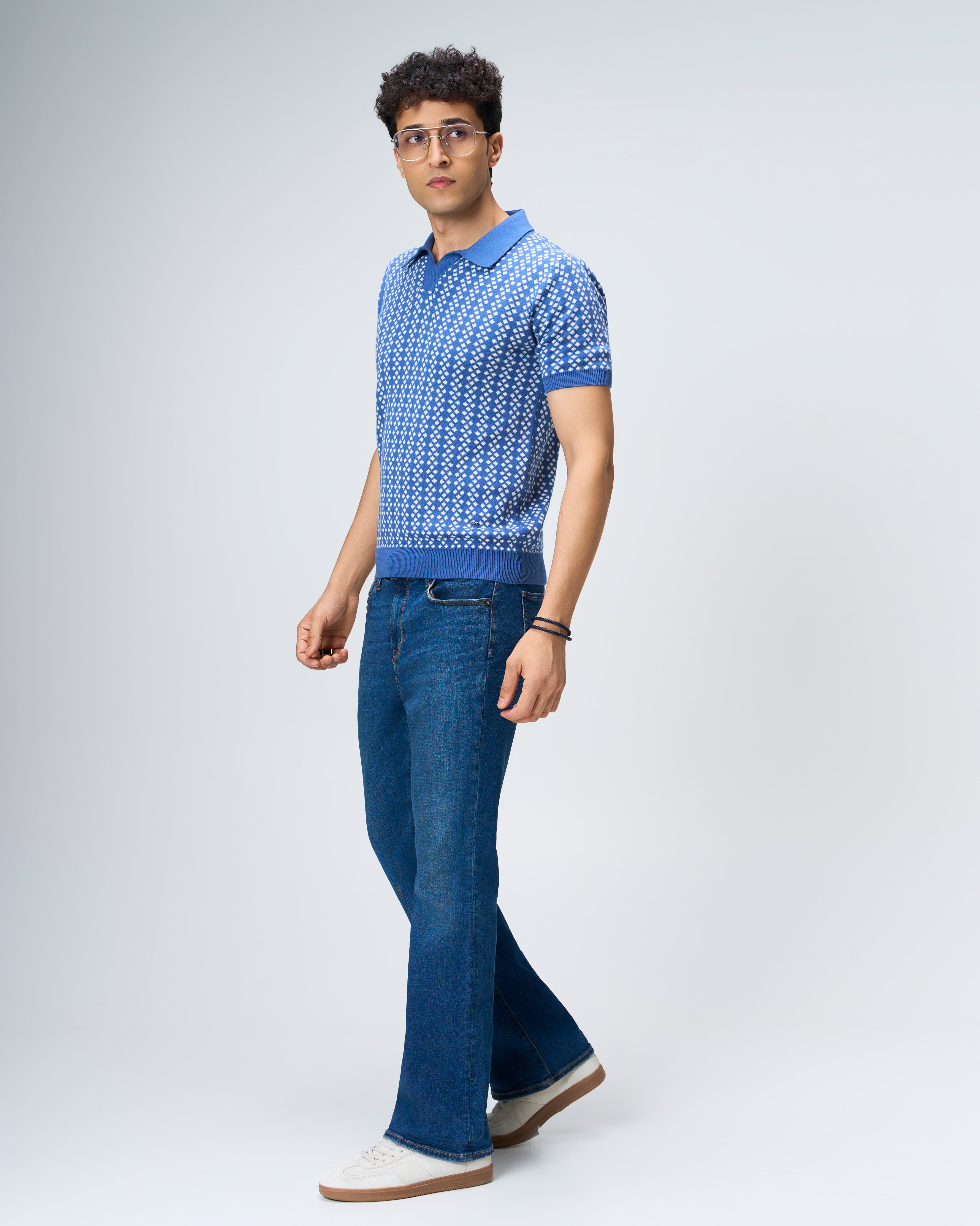 Denim Blue Luxe Diamond V-Polo - 100% Cotton - II