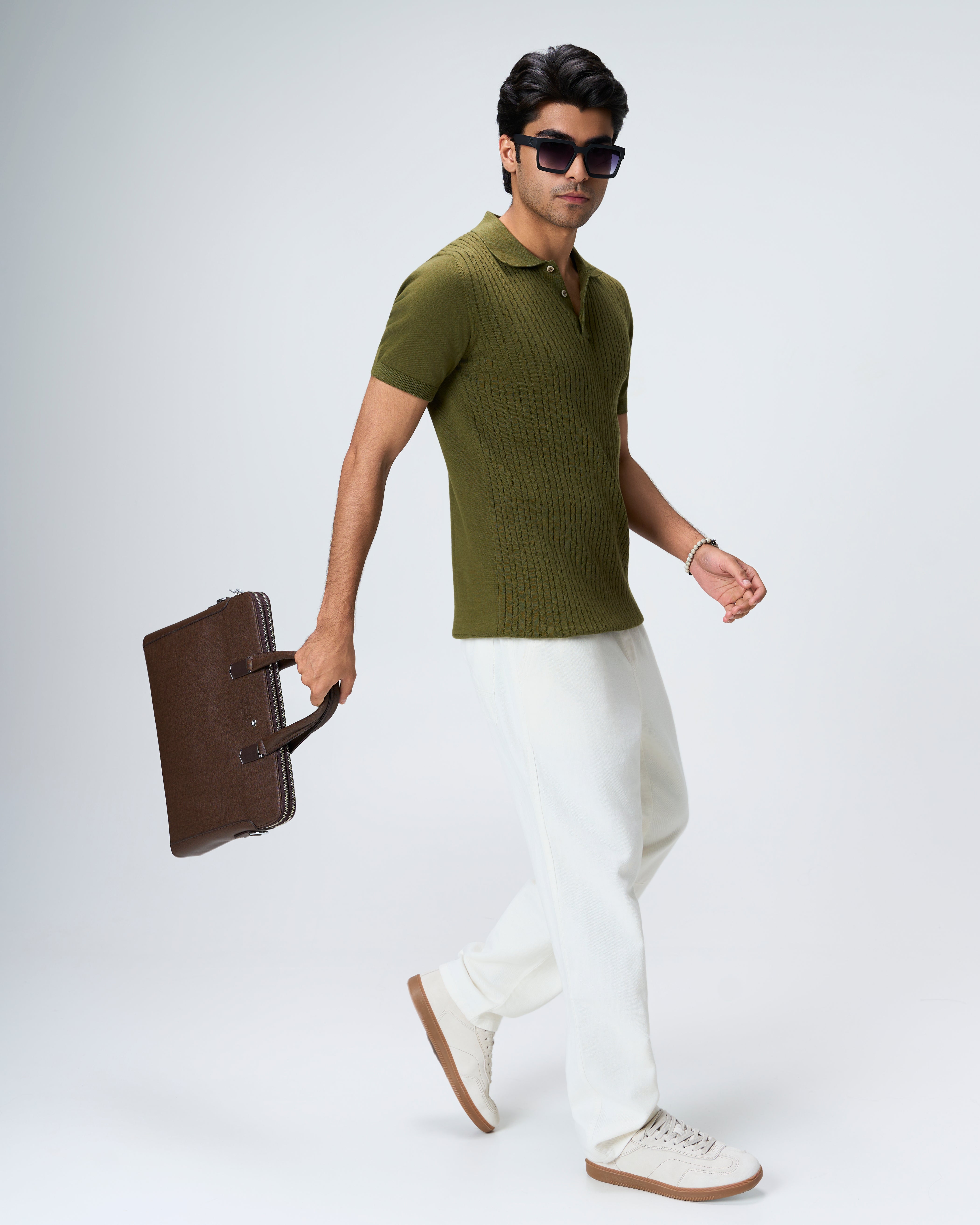 Khaki Green Cable B-Polo - 100% Cotton - II