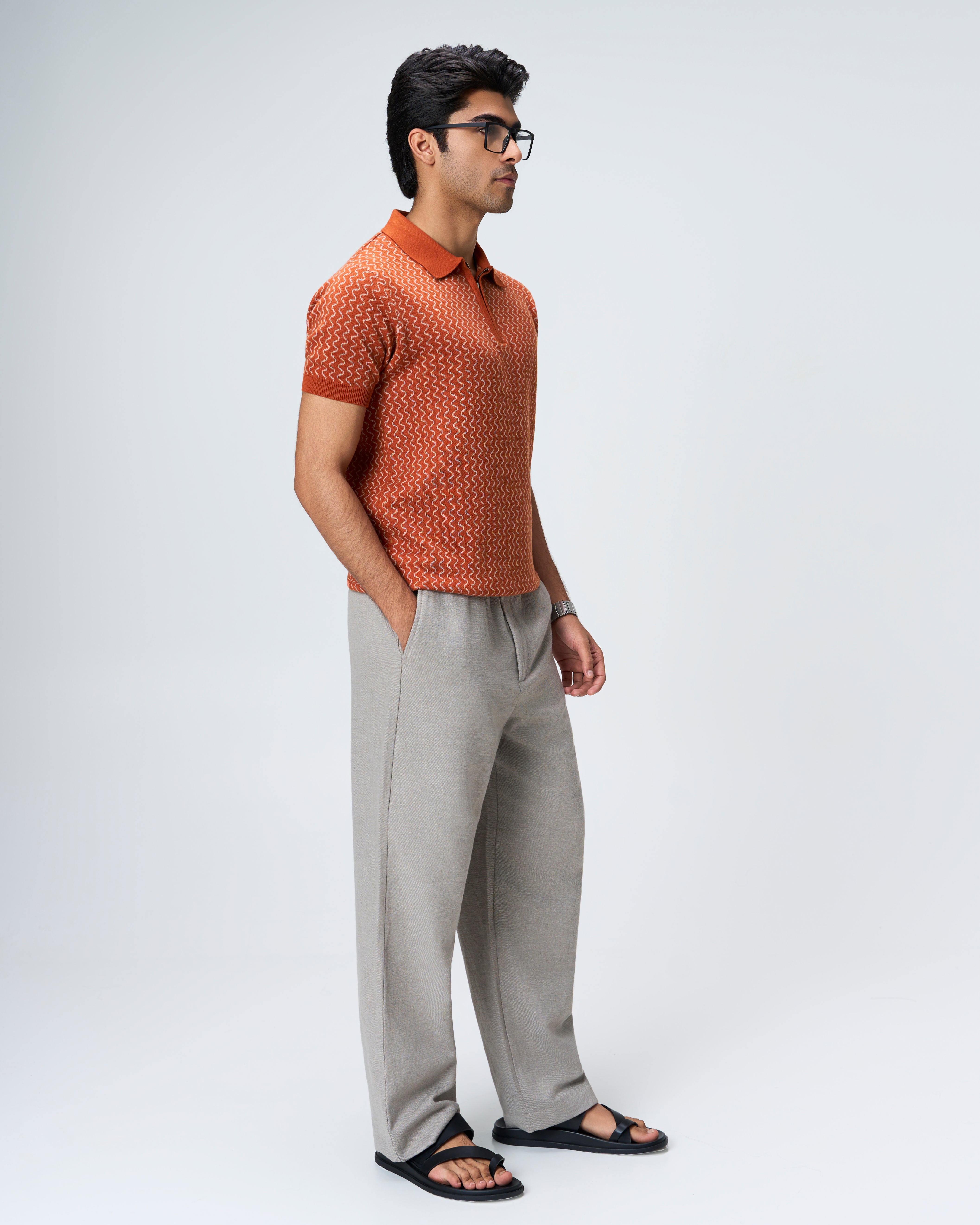 Burnt Ochre Waveline Z-Polo - 100% Cotton - II