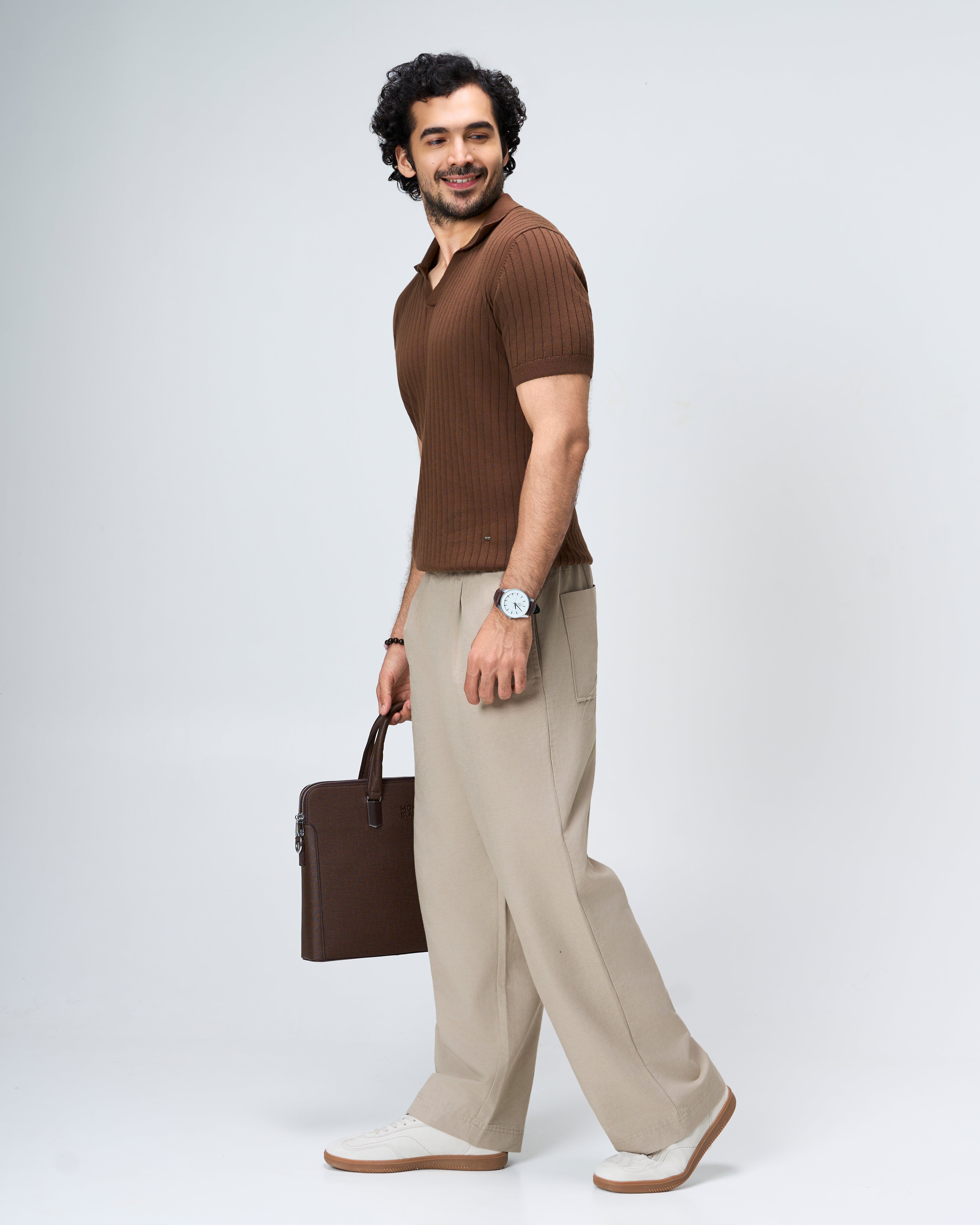 Cocoa Brown Drop Needle V-Polo - 100% Cotton - II