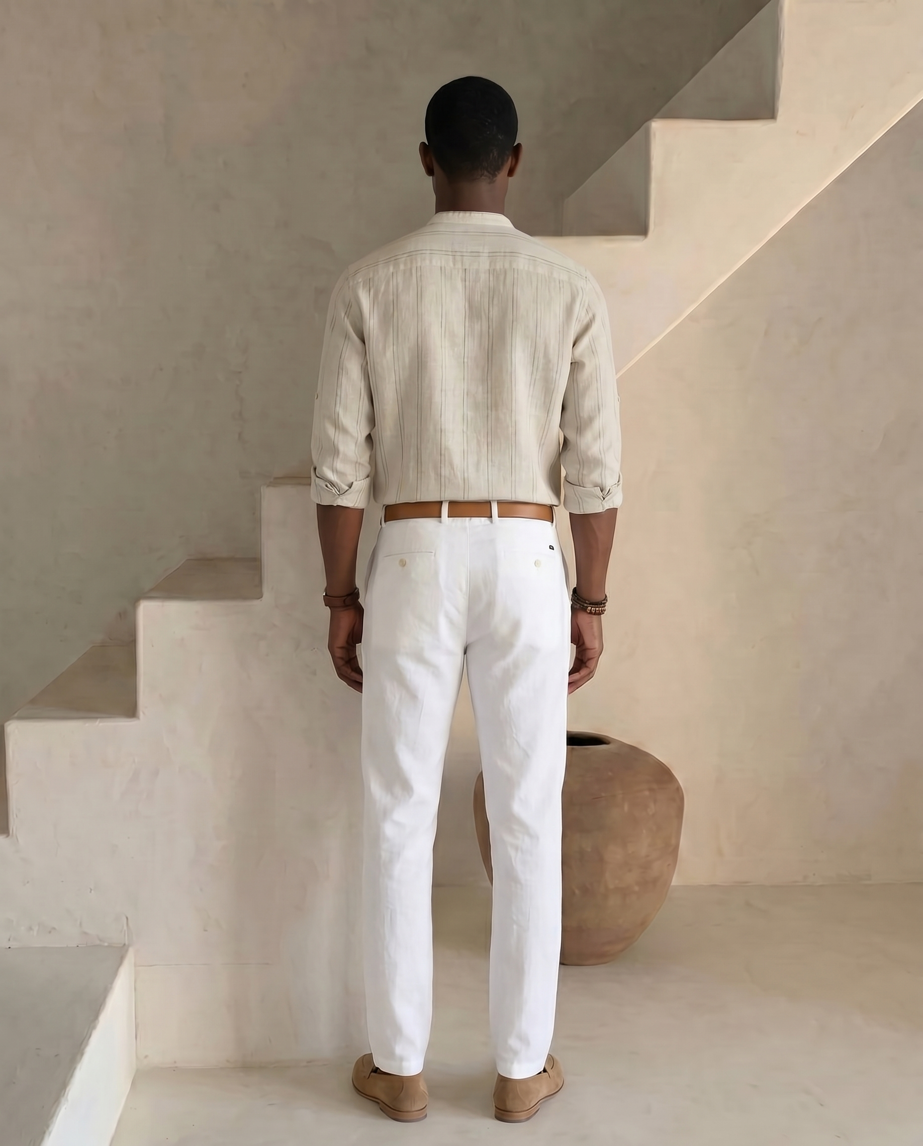 Ivory 100% Linen Striped Shirt