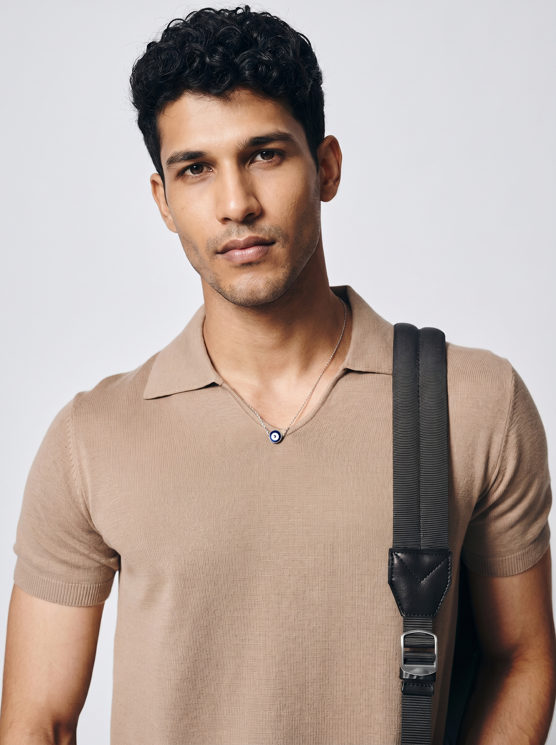 Warm Tan Cotton-Bamboo U-Neck Polo