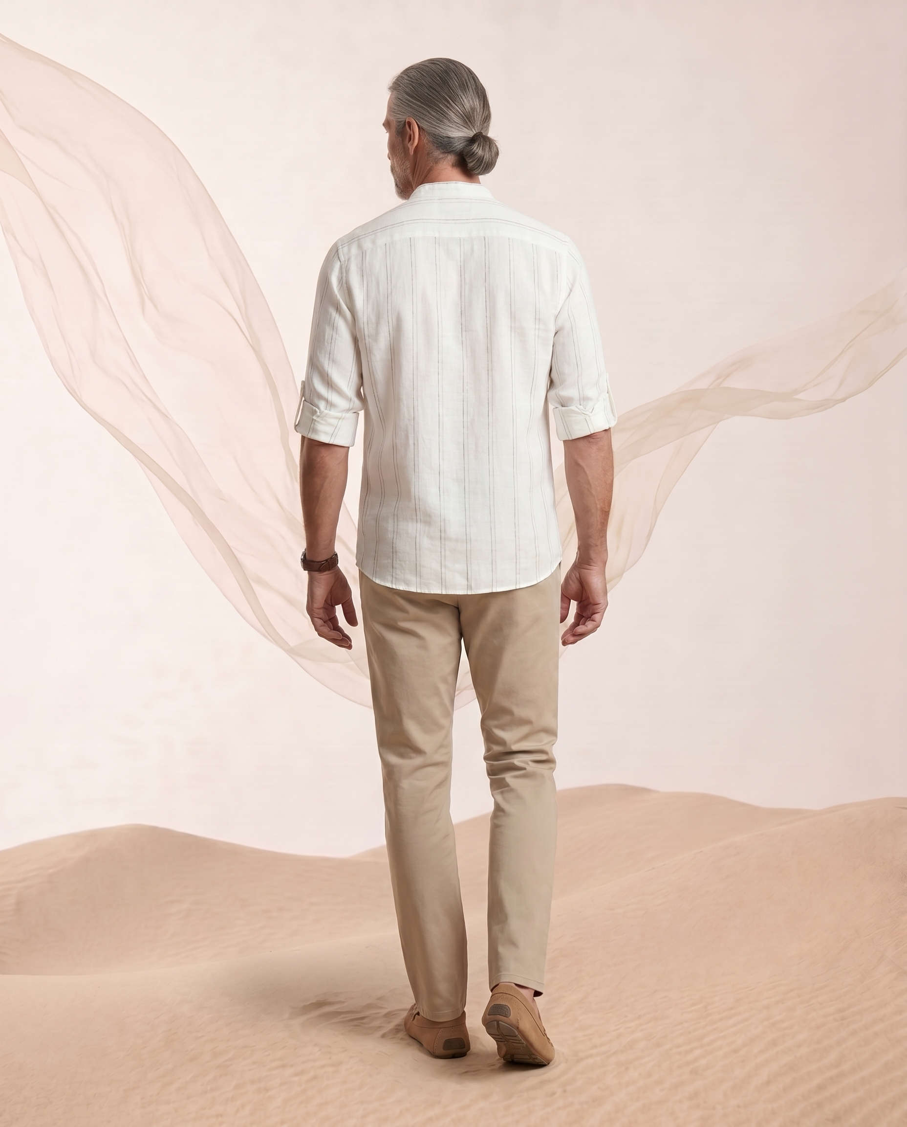 Soft White 100% Linen Striped Shirt