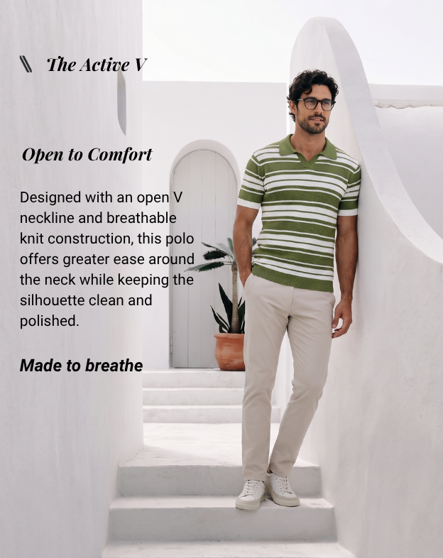 Fern Green Mesh Stripe AIRLOOP V-Polo