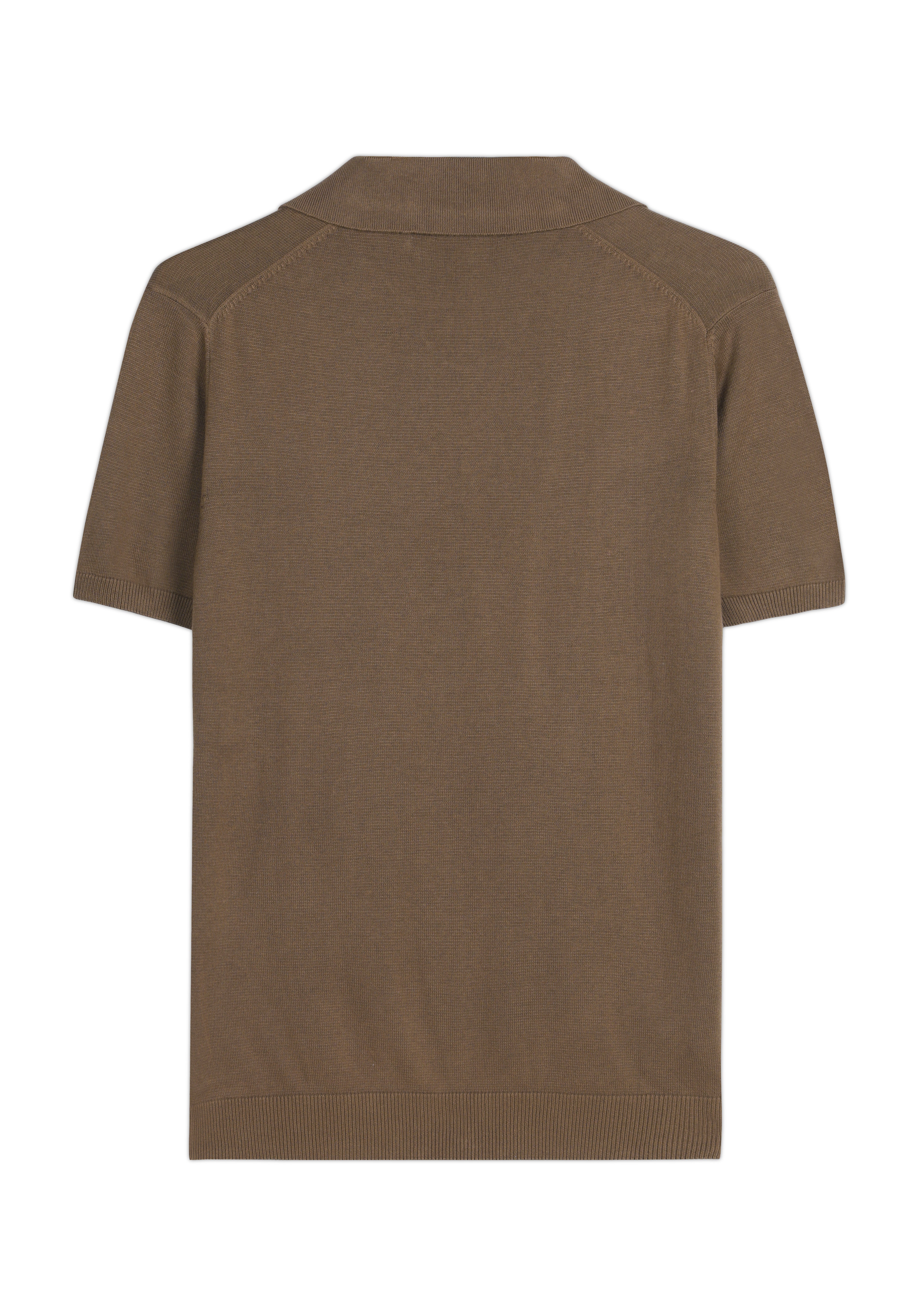 COCOA BROWN COTTON-BAMBOO U-NECK POLO T-SHIRT