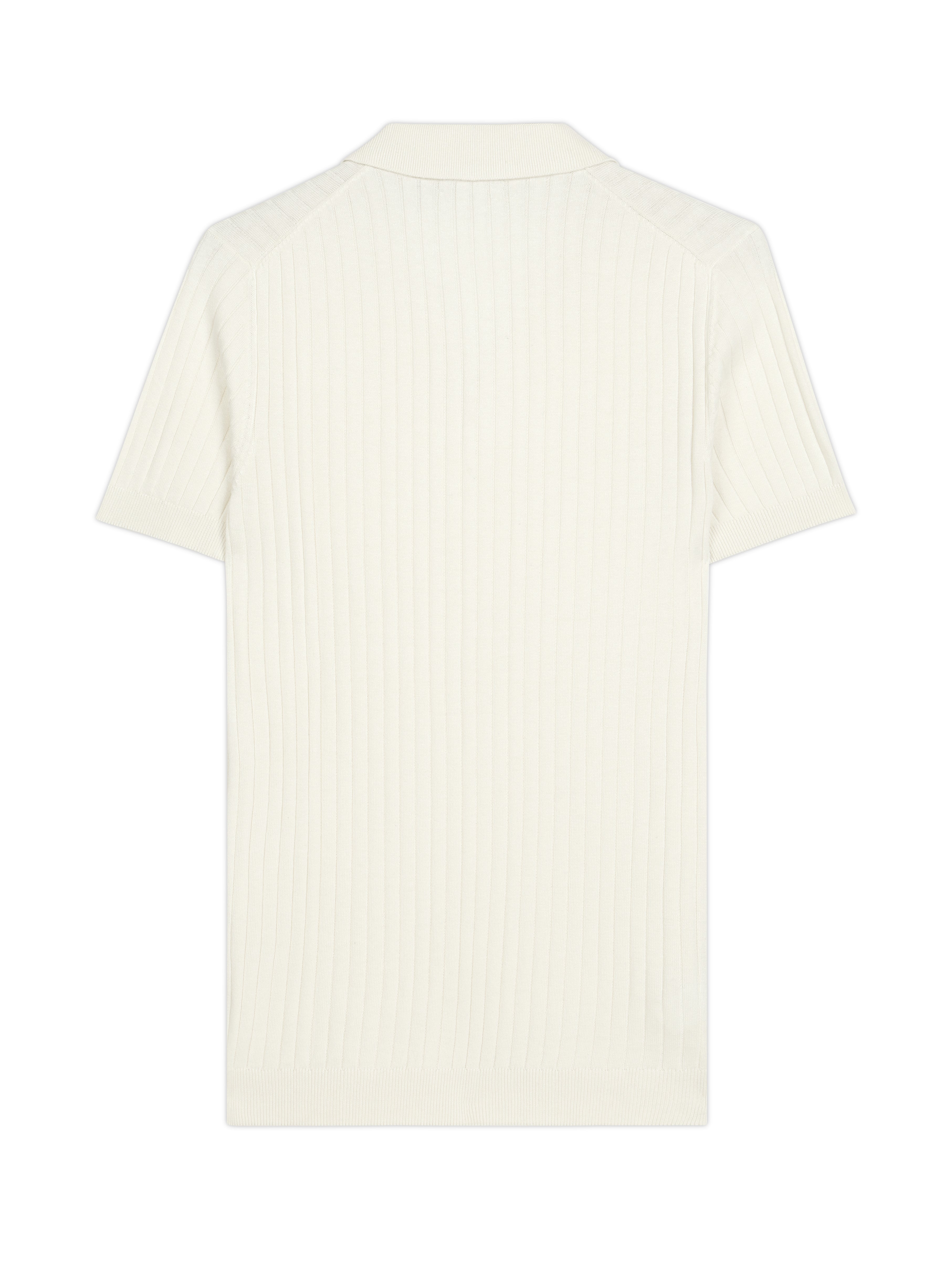SOFT WHITE COTTON-BAMBOO V-NECK DROP NEEDLE POLO T-SHIRT