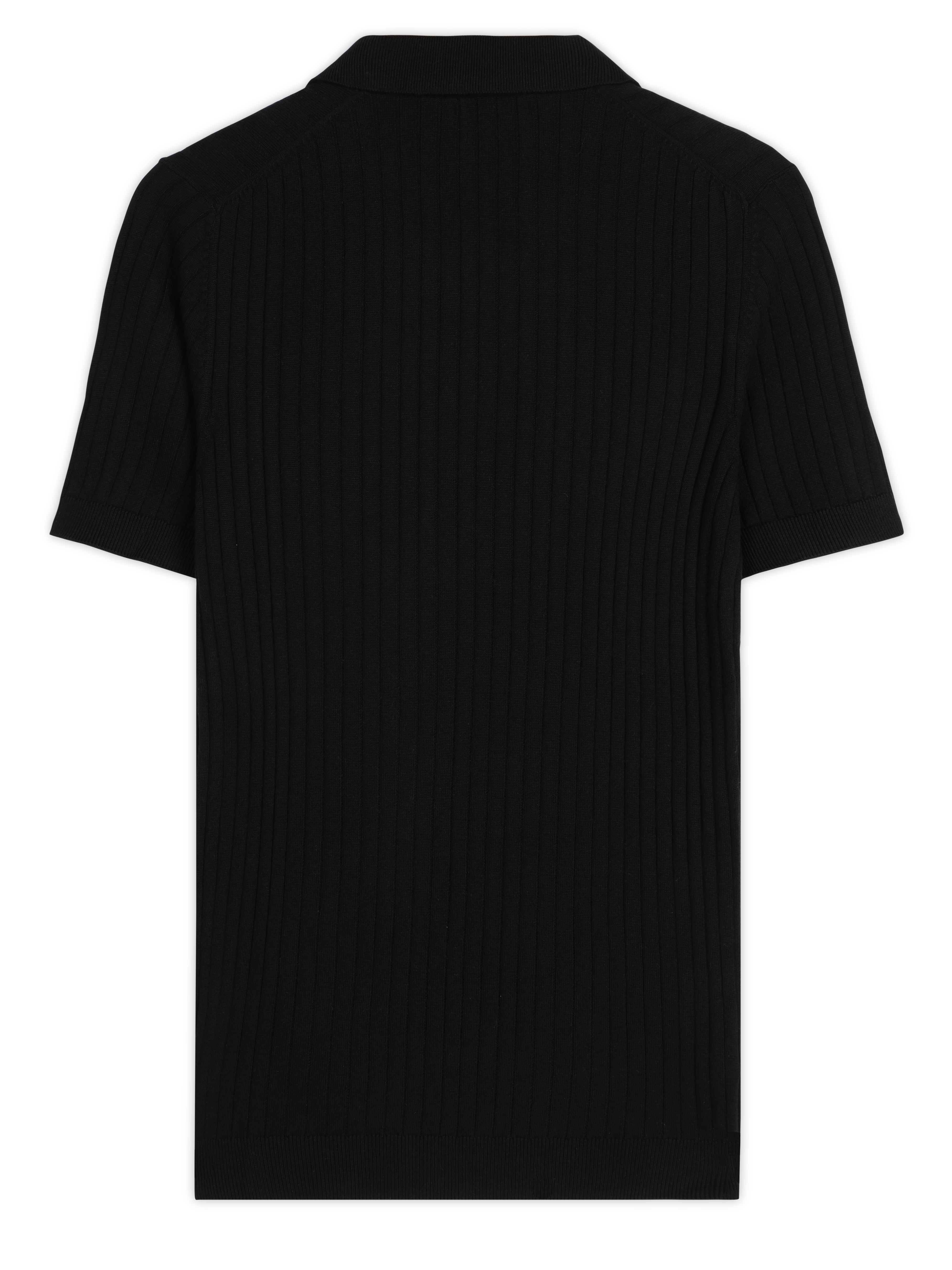 INK BLACK COTTON-BAMBOO V-NECK DROP NEEDLE POLO T-SHIRT