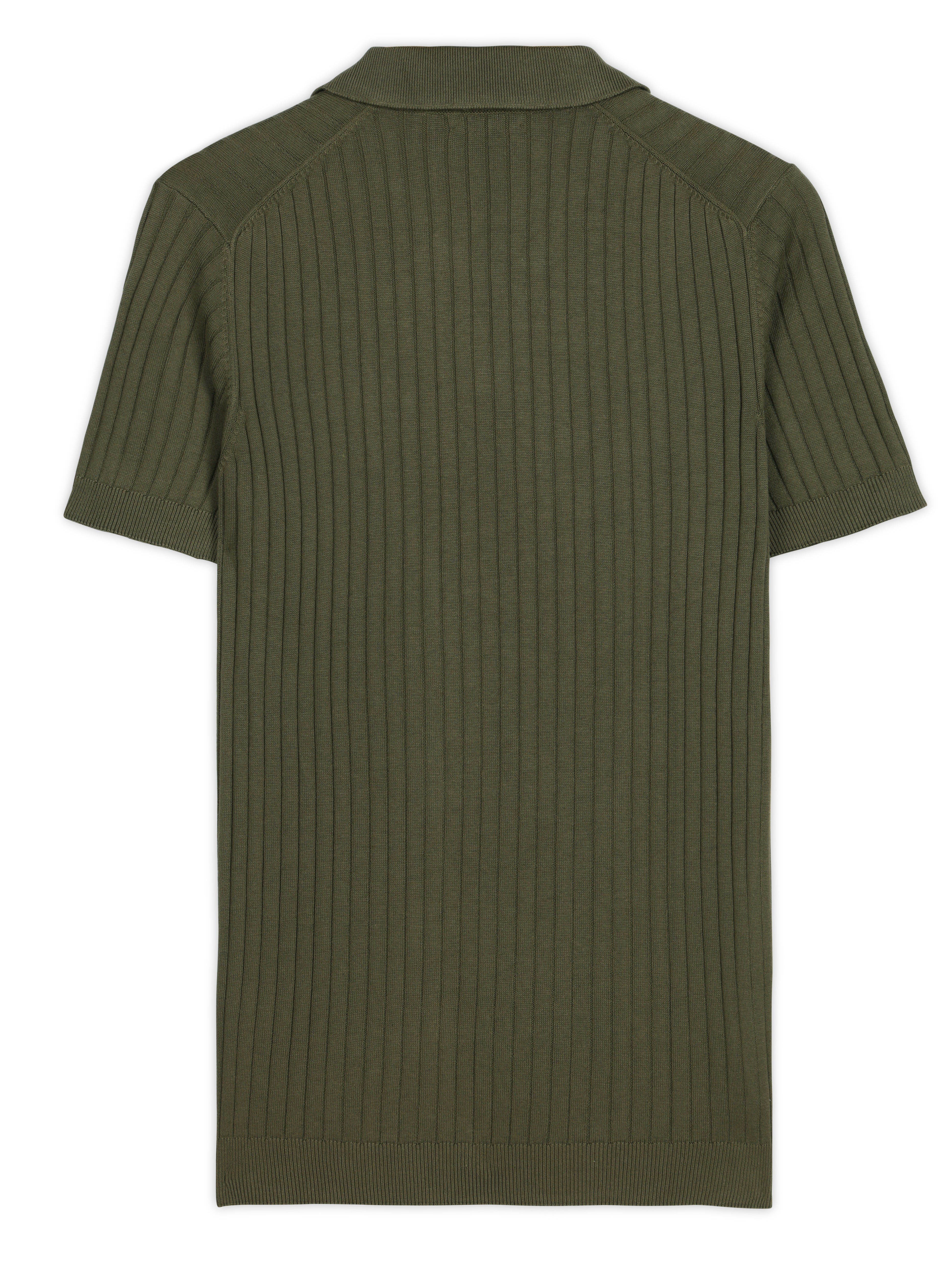KHAKI GREEN COTTON-BAMBOO V-NECK DROP NEEDLE POLO T-SHIRT