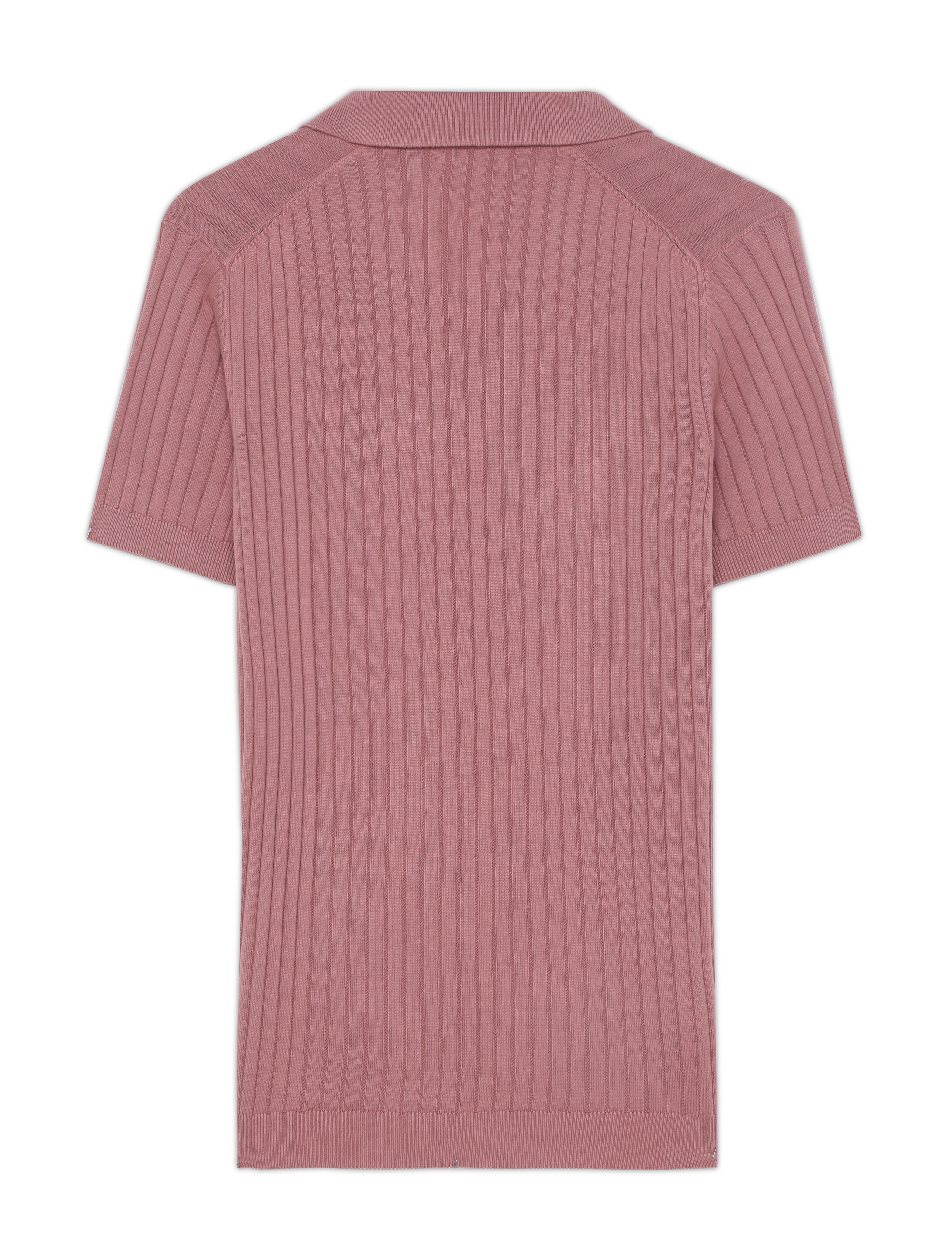CLAY PINK COTTON-BAMBOO V-NECK DROP NEEDLE POLO T-SHIRT