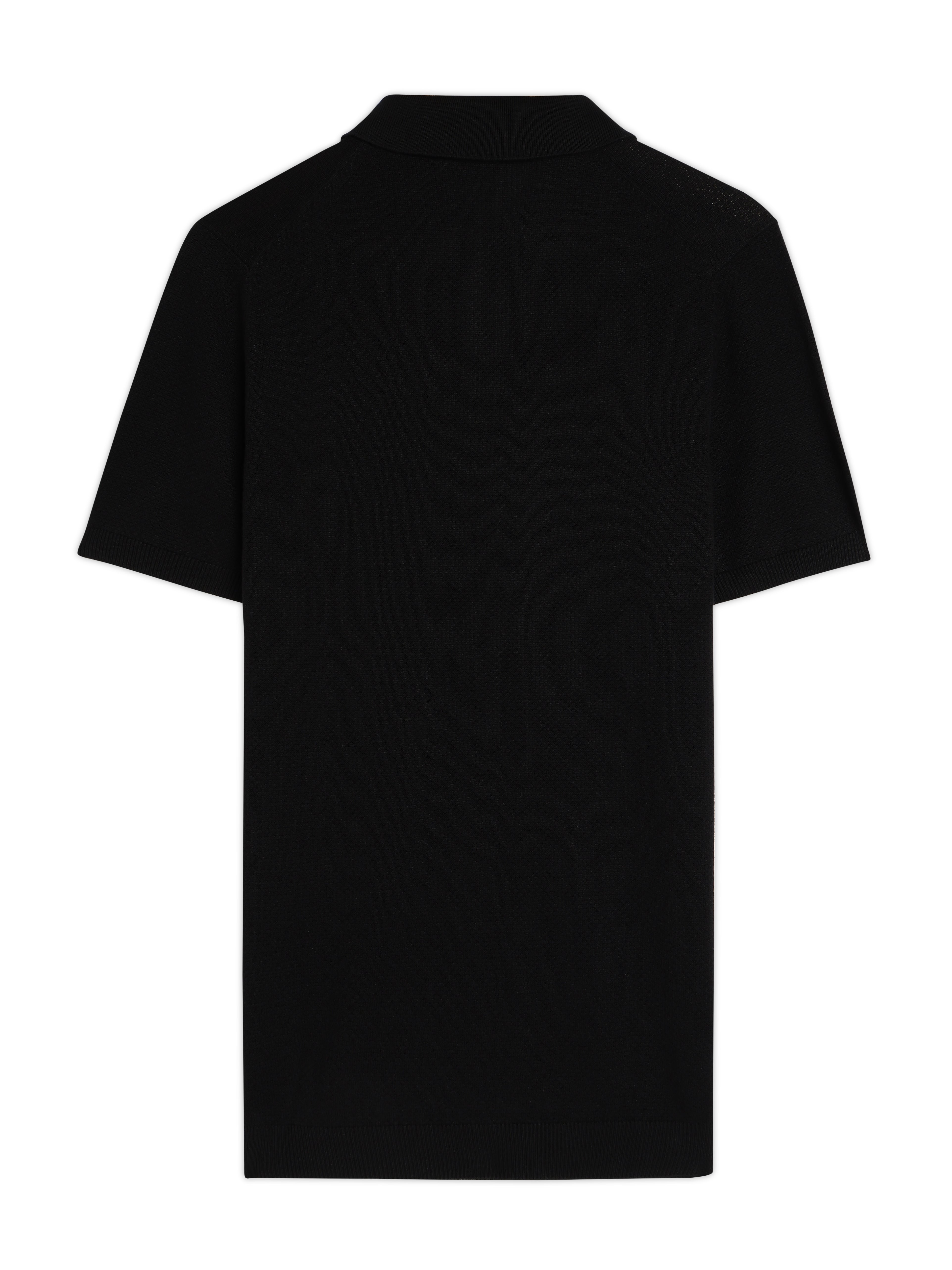 INK BLACK COTTON-BAMBOO WAFFLE POLO T-SHIRT