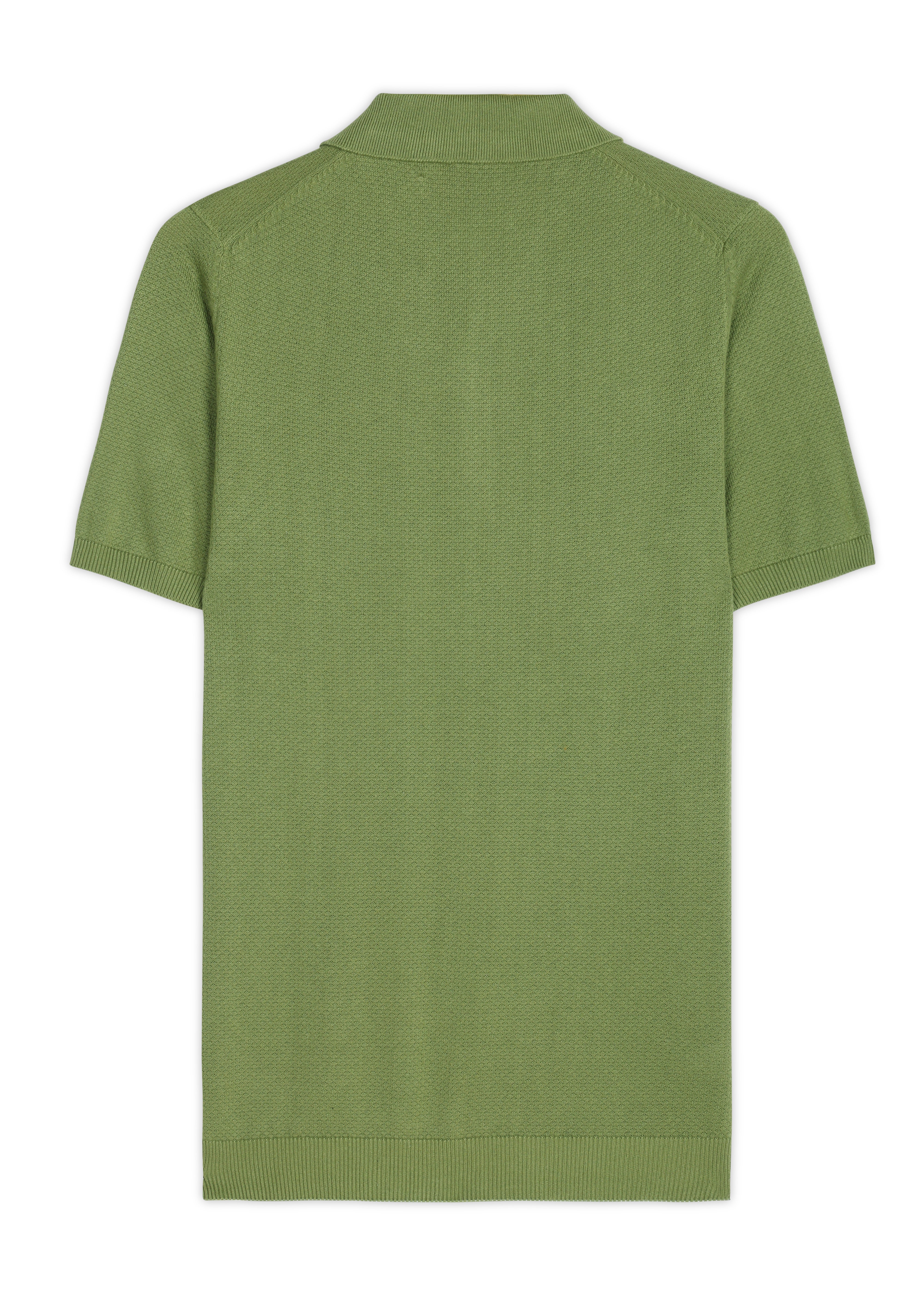 GRASS GREEN COTTON-BAMBOO WAFFLE POLO T-SHIRT