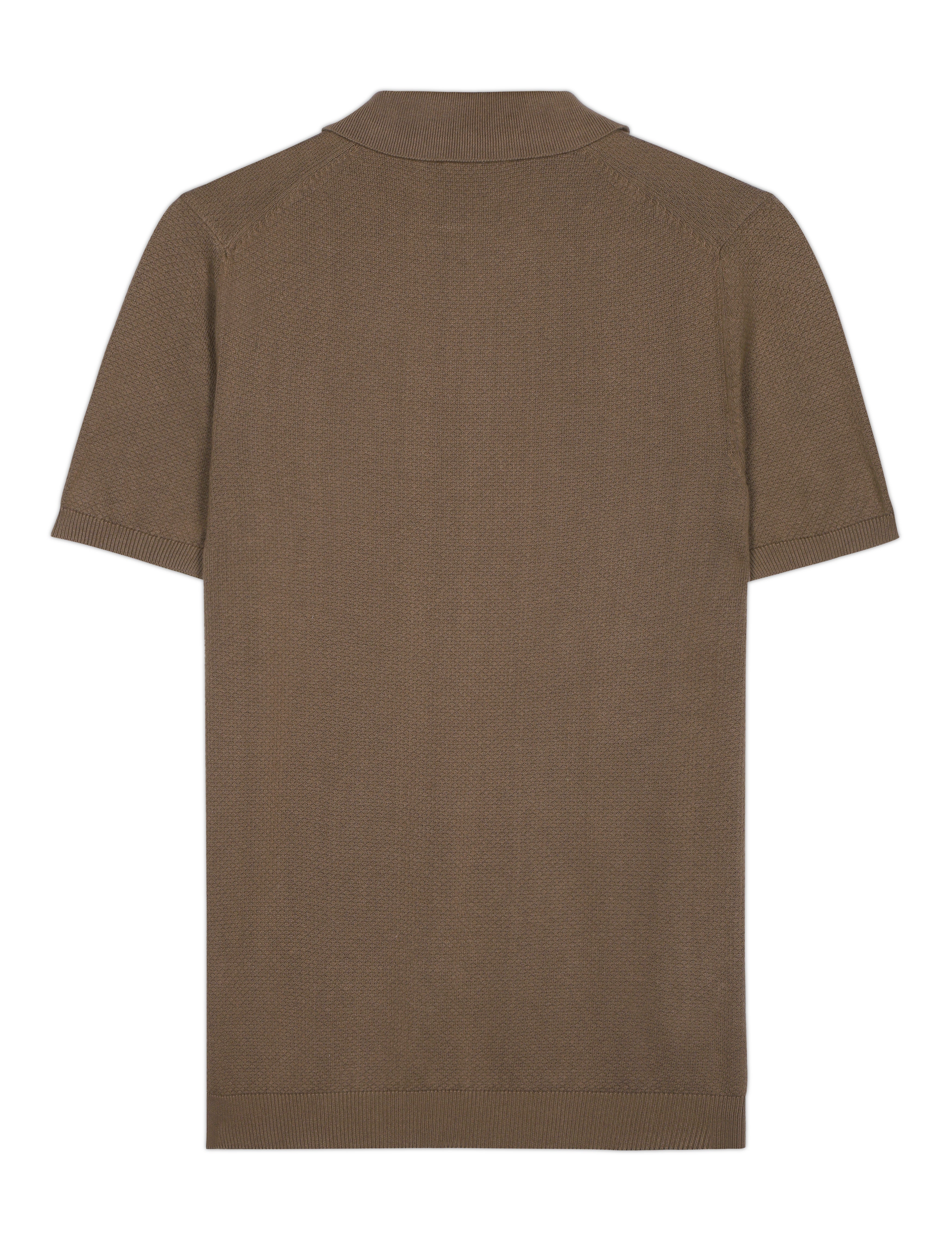 COCOA BROWN COTTON-BAMBOO WAFFLE POLO T-SHIRT