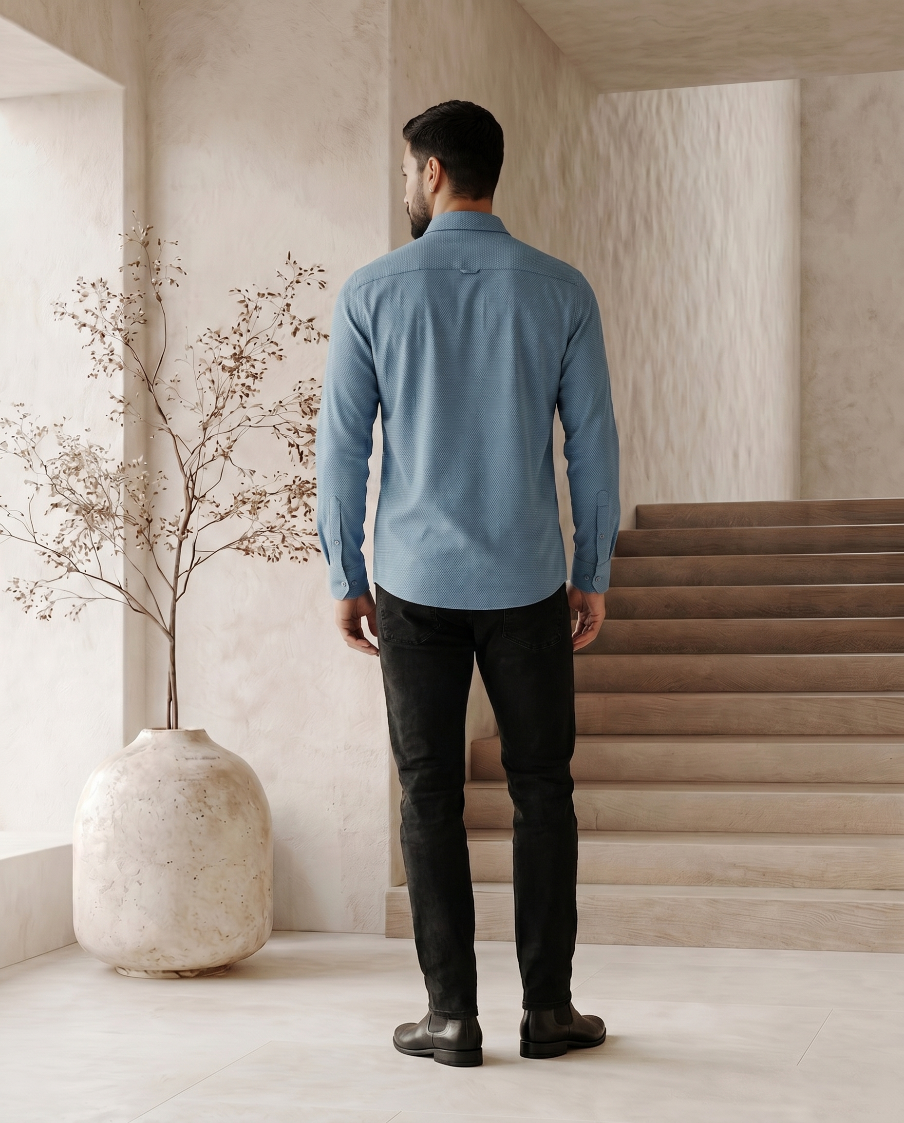 Slate Blue Waffle Textured Shirt