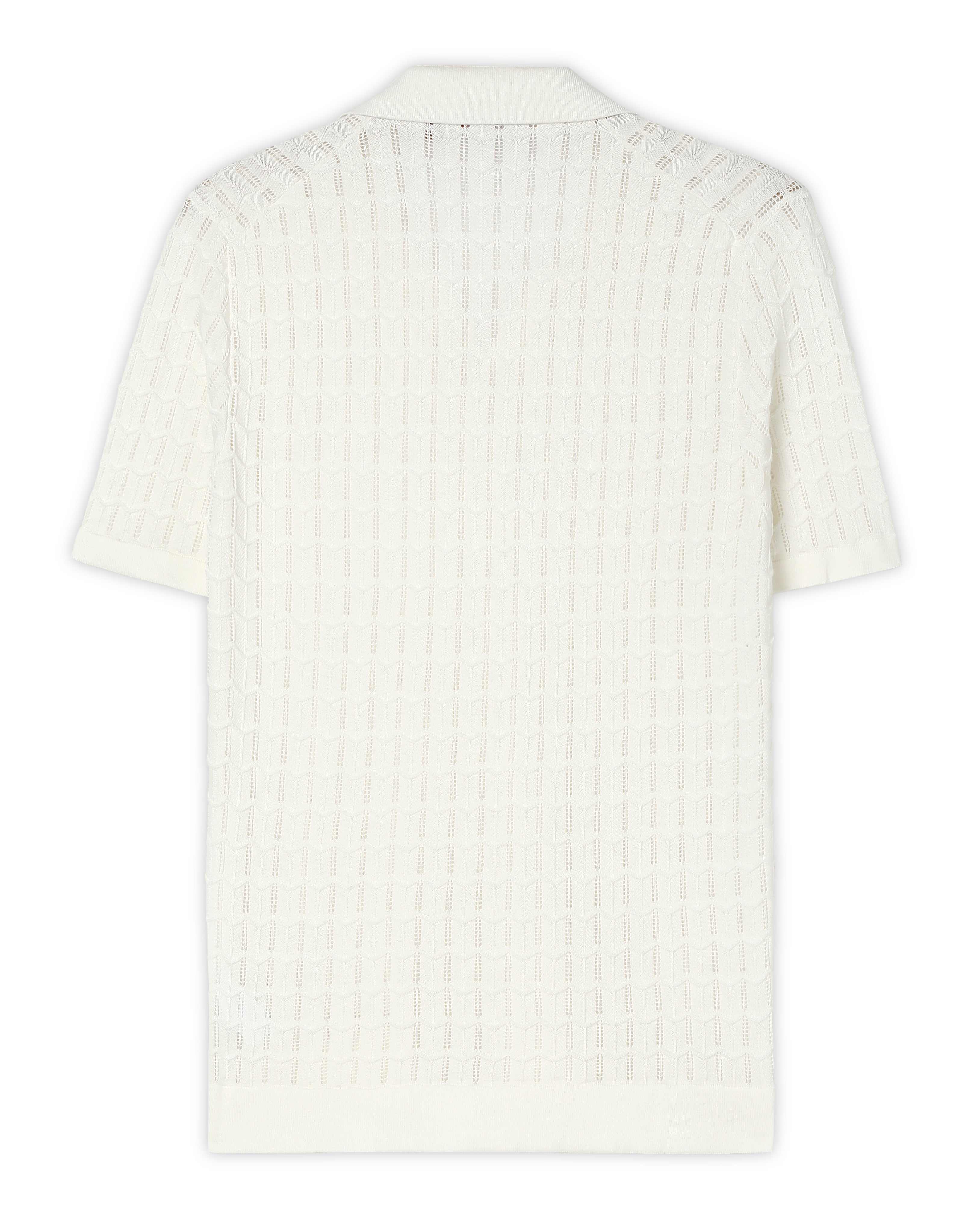 Soft White Luxe Open-knit V-Polo
