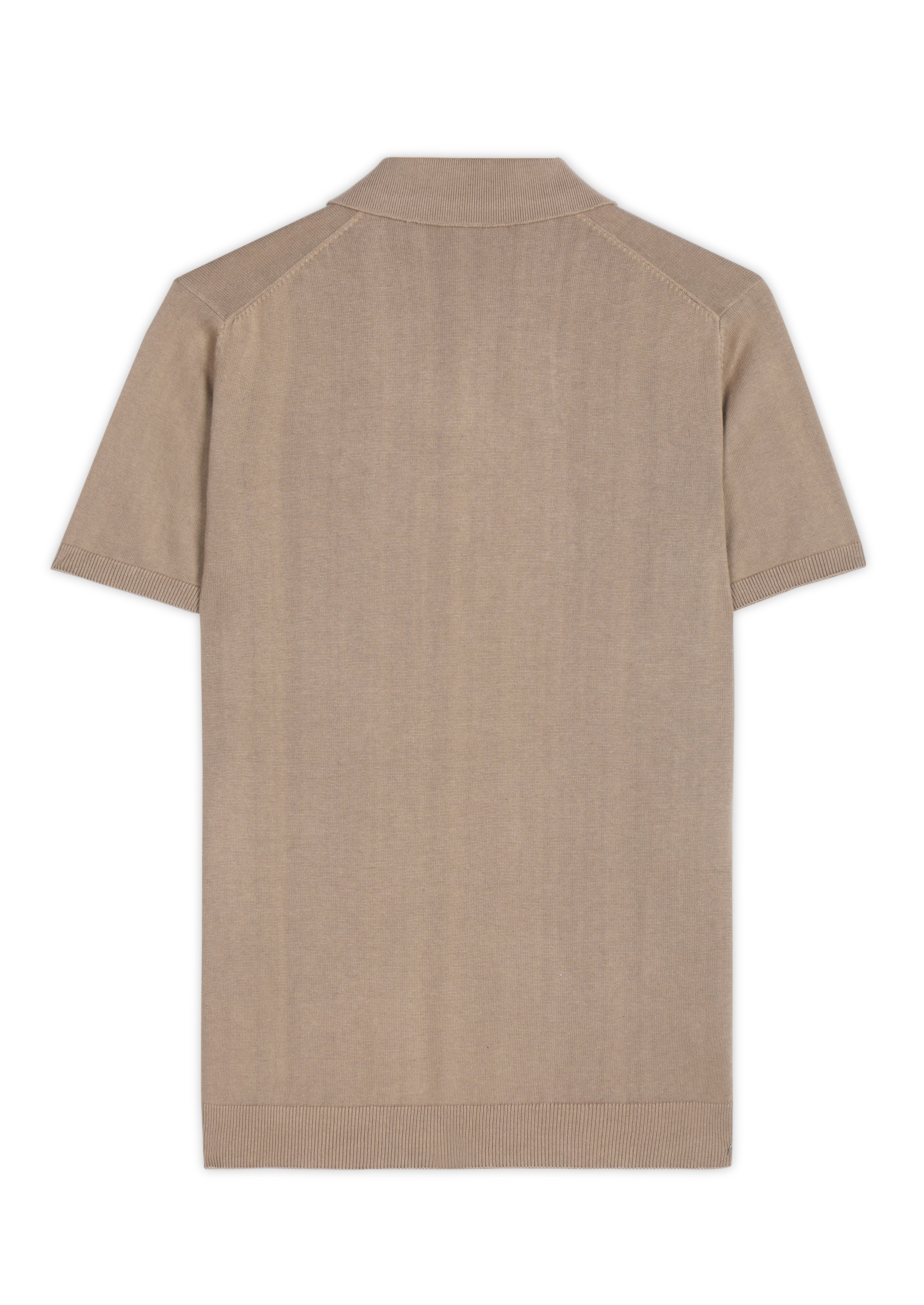 WARM TAN COTTON-BAMBOO SIGNATURE POLO T-SHIRT