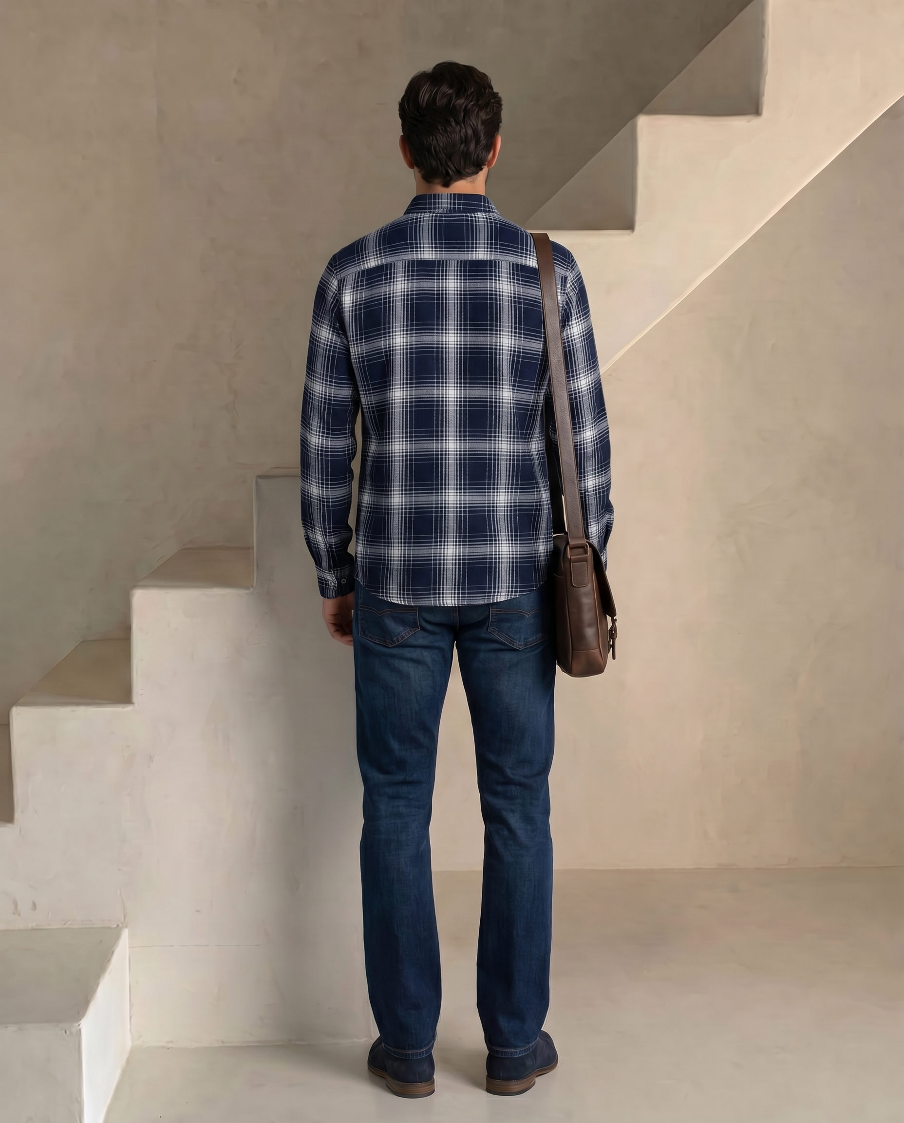 Midnight Blue Windowpane Grid Checks Shirt