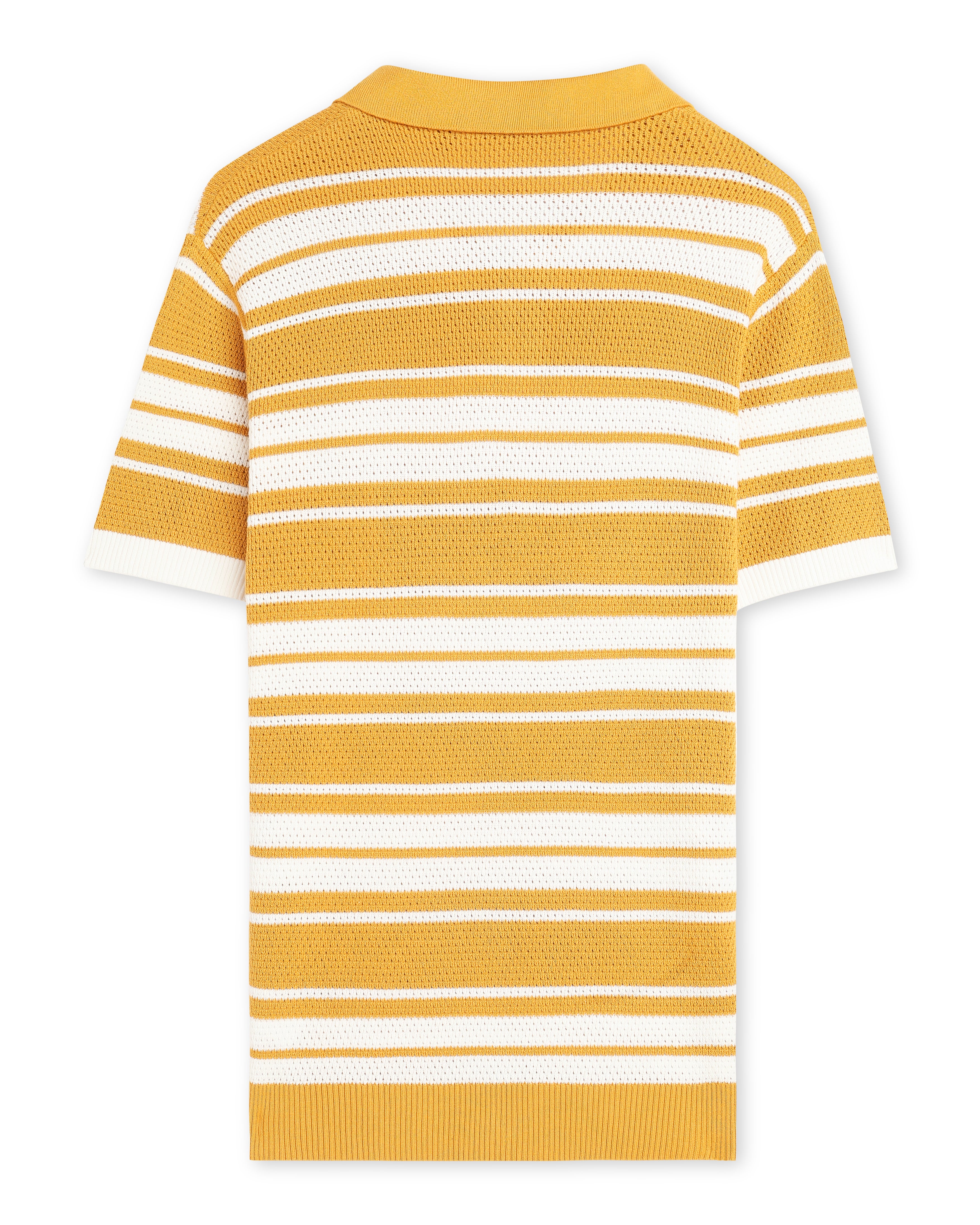 Mustard Mesh Stripe V-Polo - 100% Cotton - II
