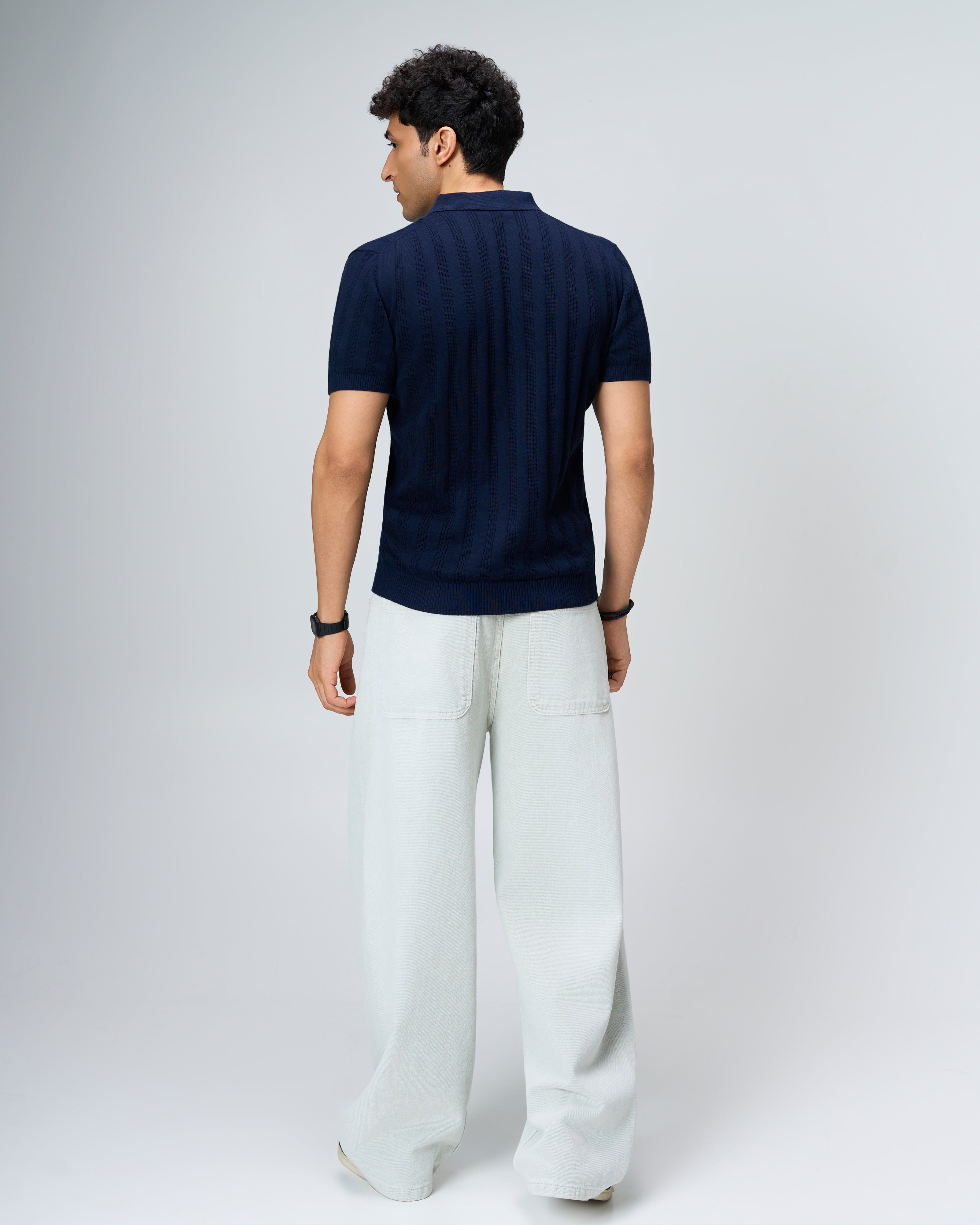 Midnight Blue Linear B-Polo - 100% Cotton - II