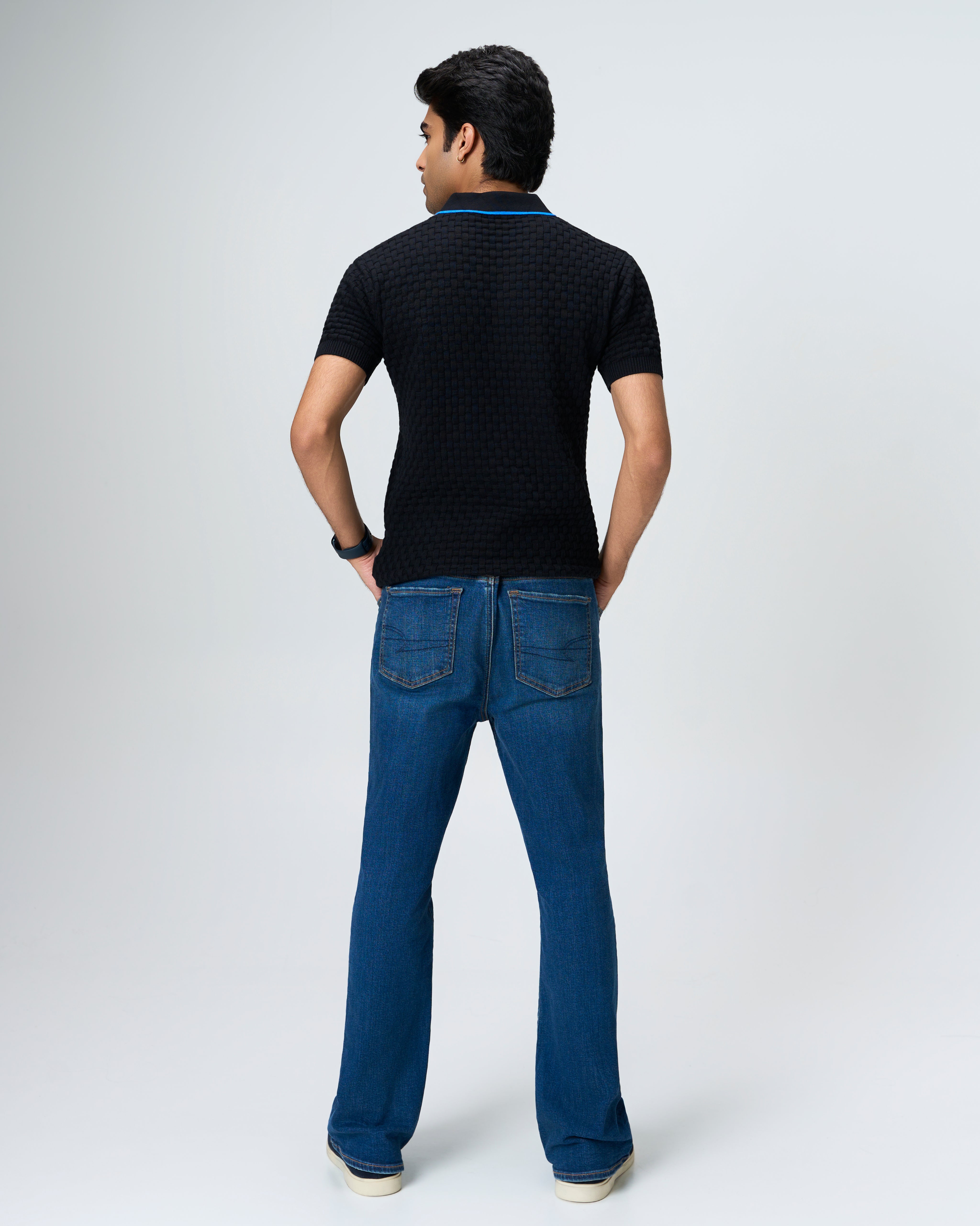 Electric Blue Piping Basket V-Polo - 100% Cotton - II