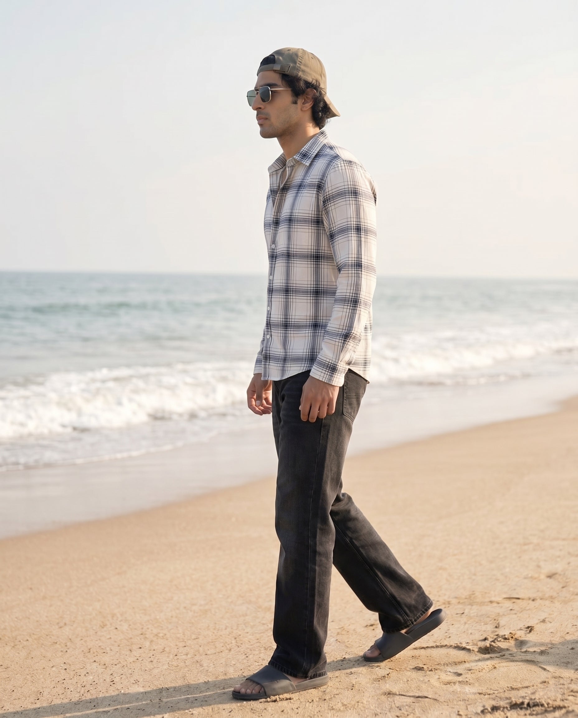 Soft White Windowpane Grid Checks Shirt