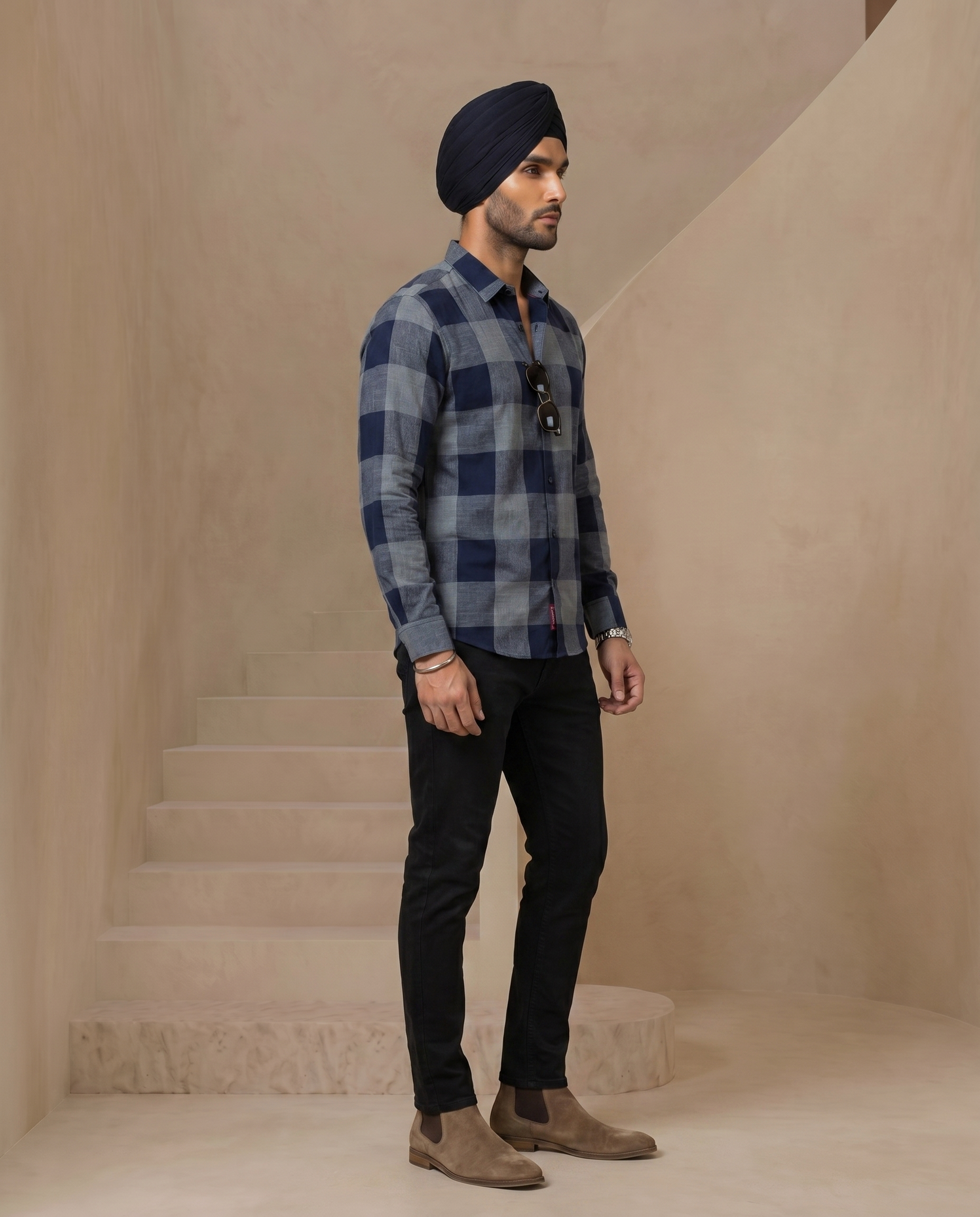 Midnight Blue Block Checks Flannel Shirt