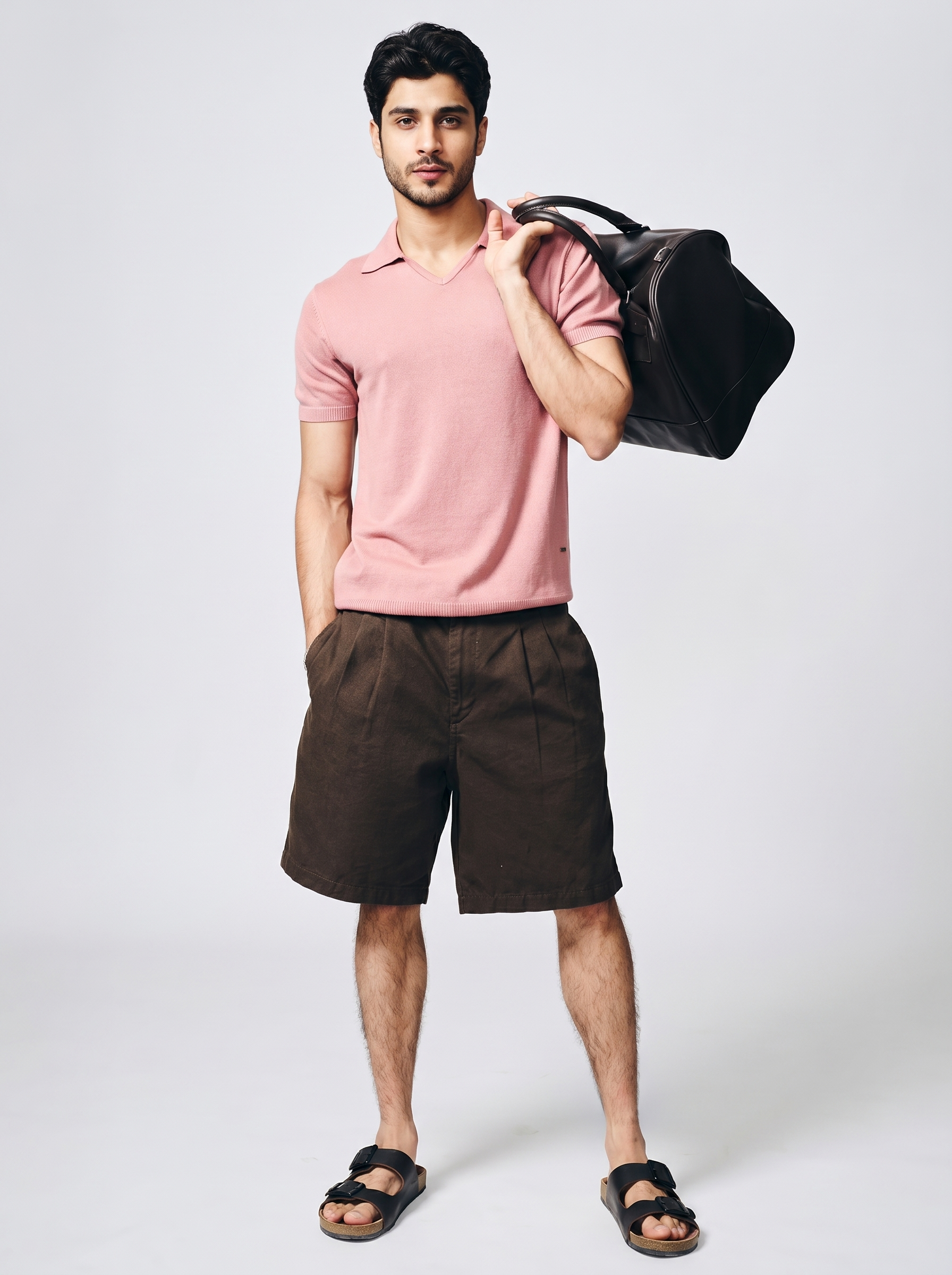 Clay Pink Cotton-Bamboo U-Neck Polo