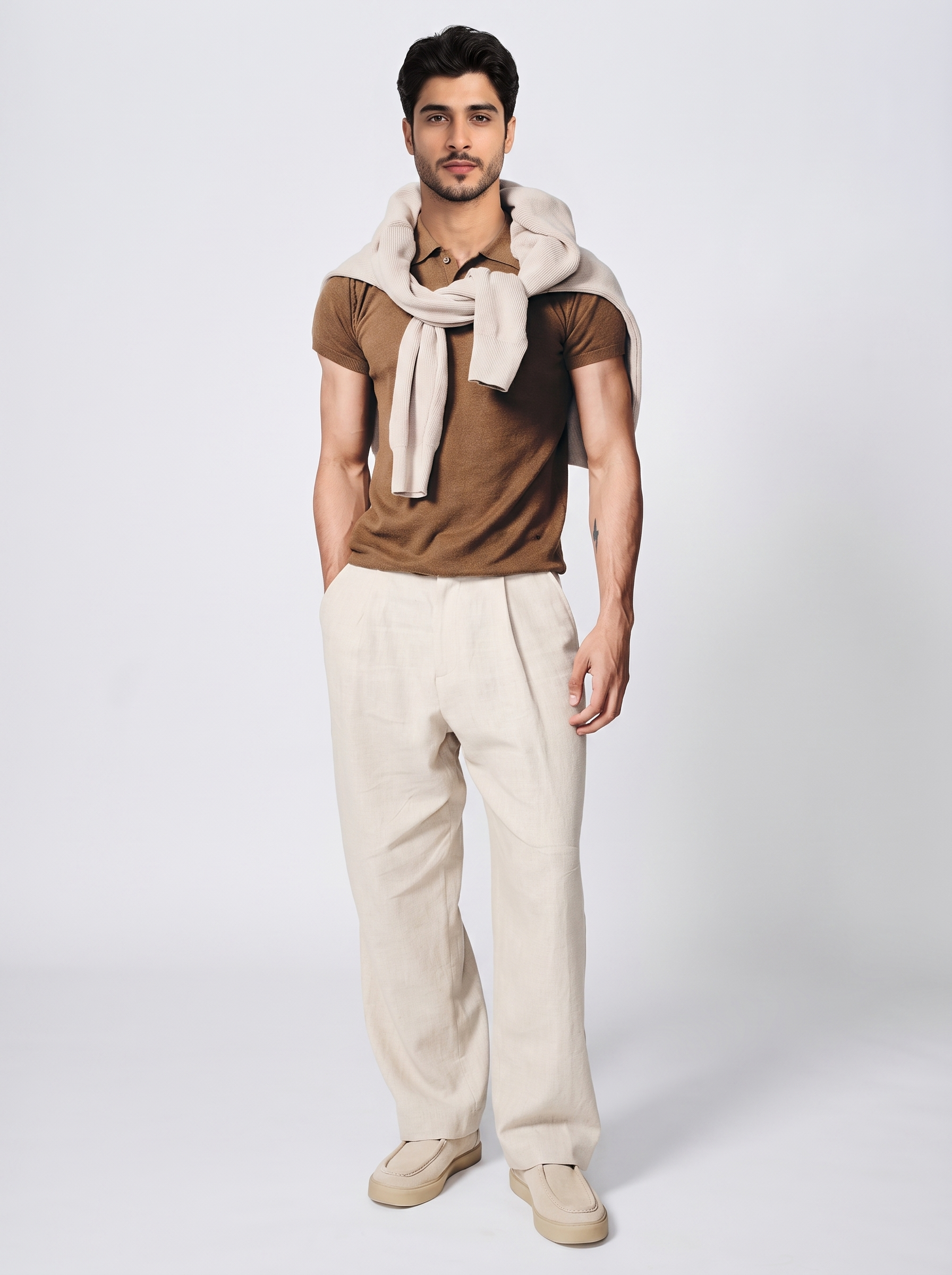 Cocoa Brown Waffle Knit Polo