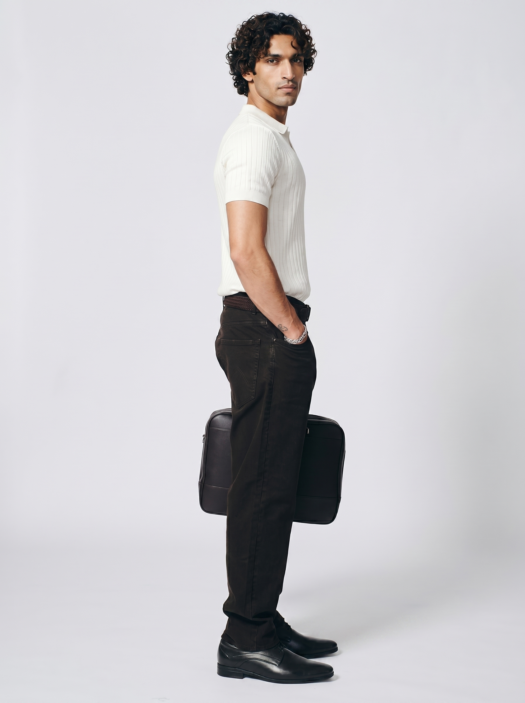 Soft White Cotton Bamboo V-Neck Polo