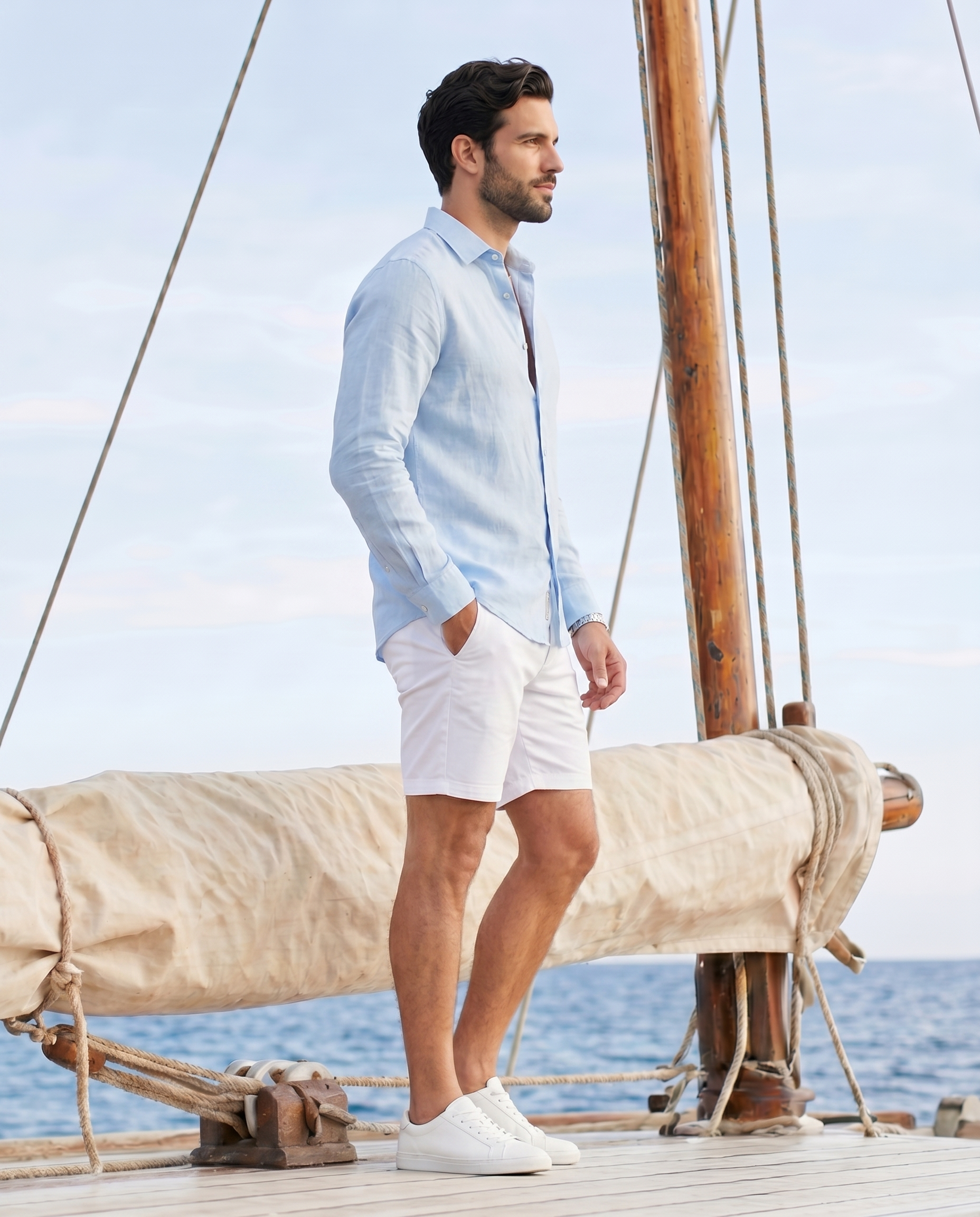Ice Blue Breeze Linen Blend Shirt