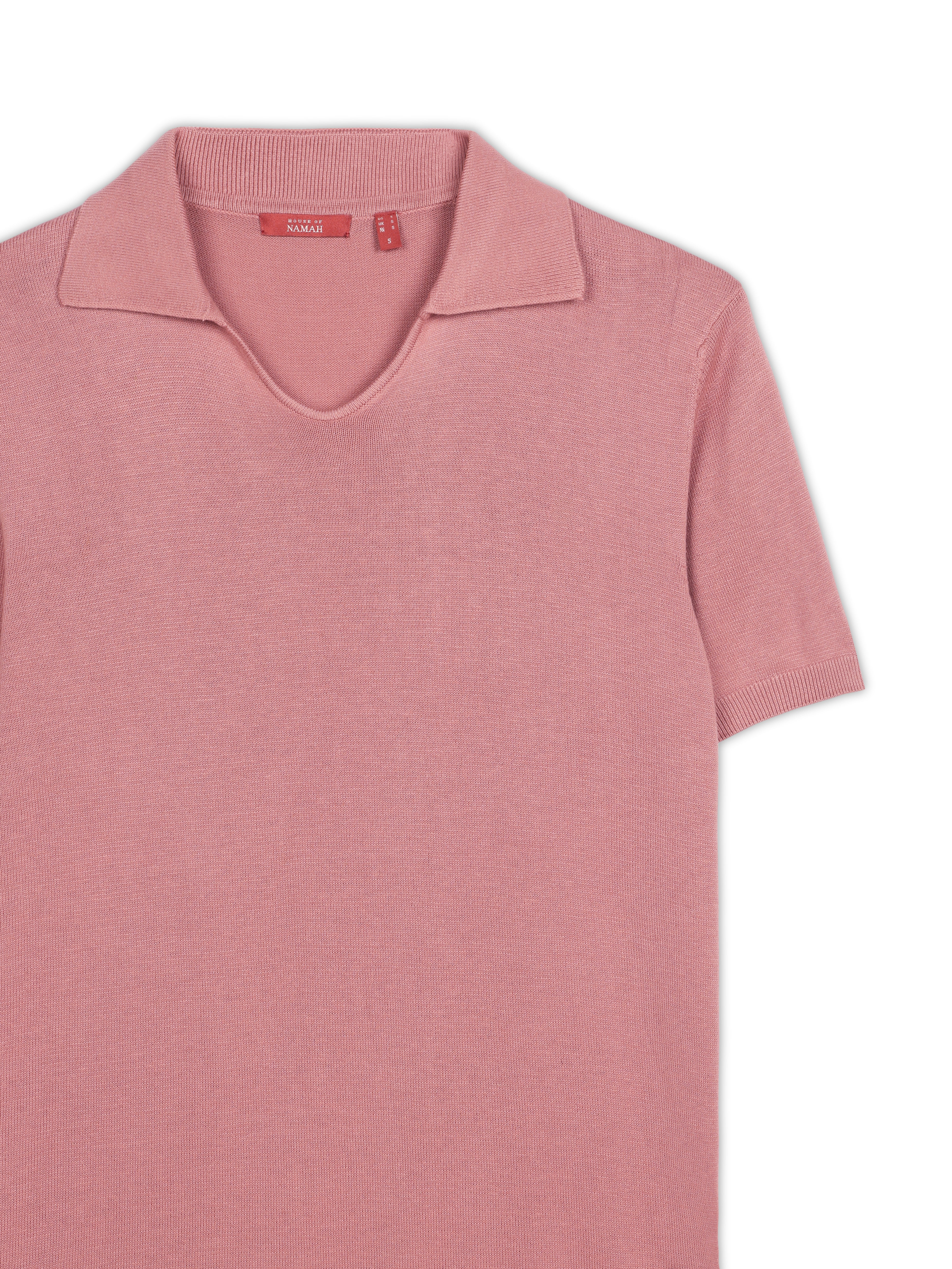 CLAY PINK COTTON-BAMBOO U-NECK POLO T-SHIRT