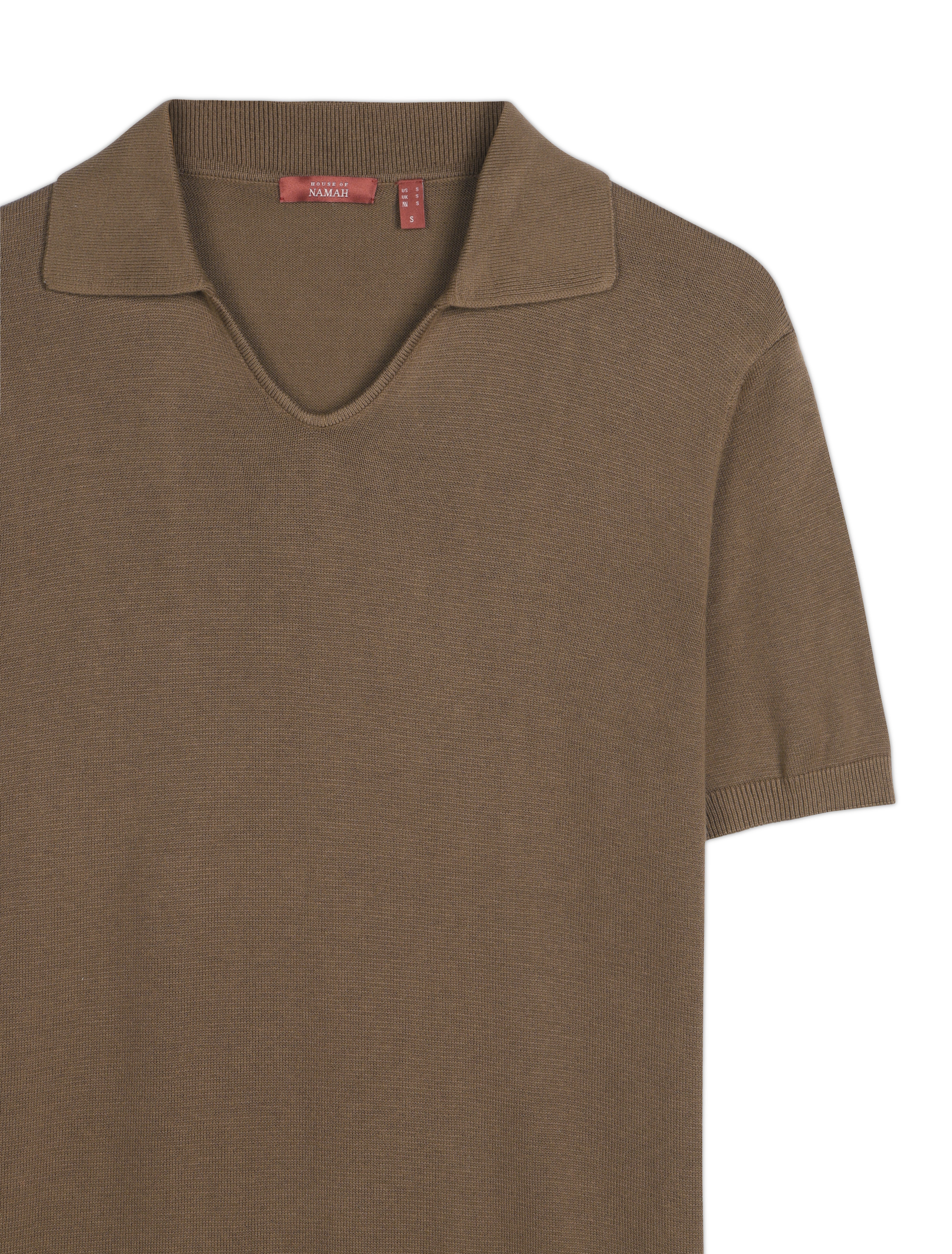 COCOA BROWN COTTON-BAMBOO U-NECK POLO T-SHIRT