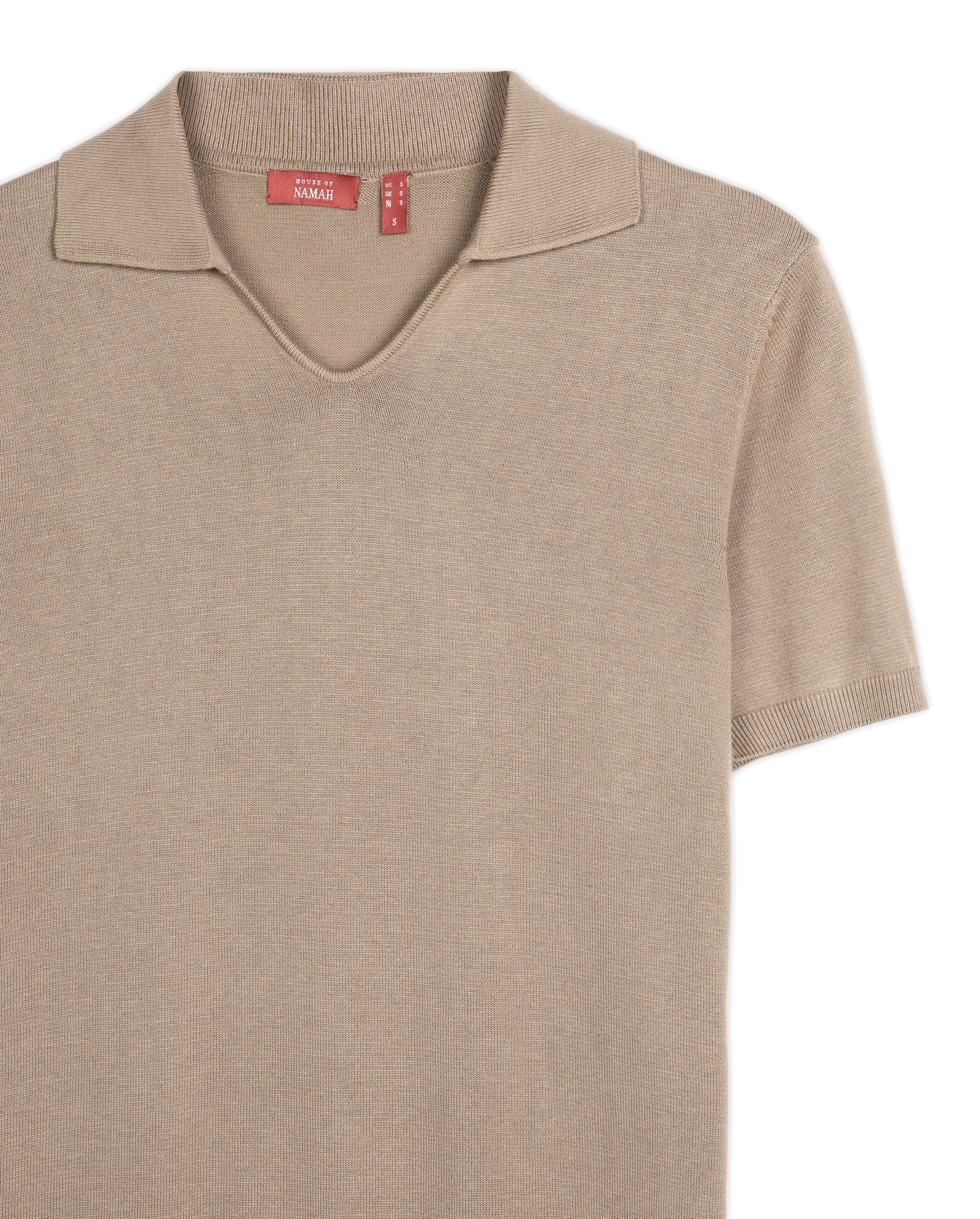 WARM TAN COTTON-BAMBOO U-NECK POLO T-SHIRT