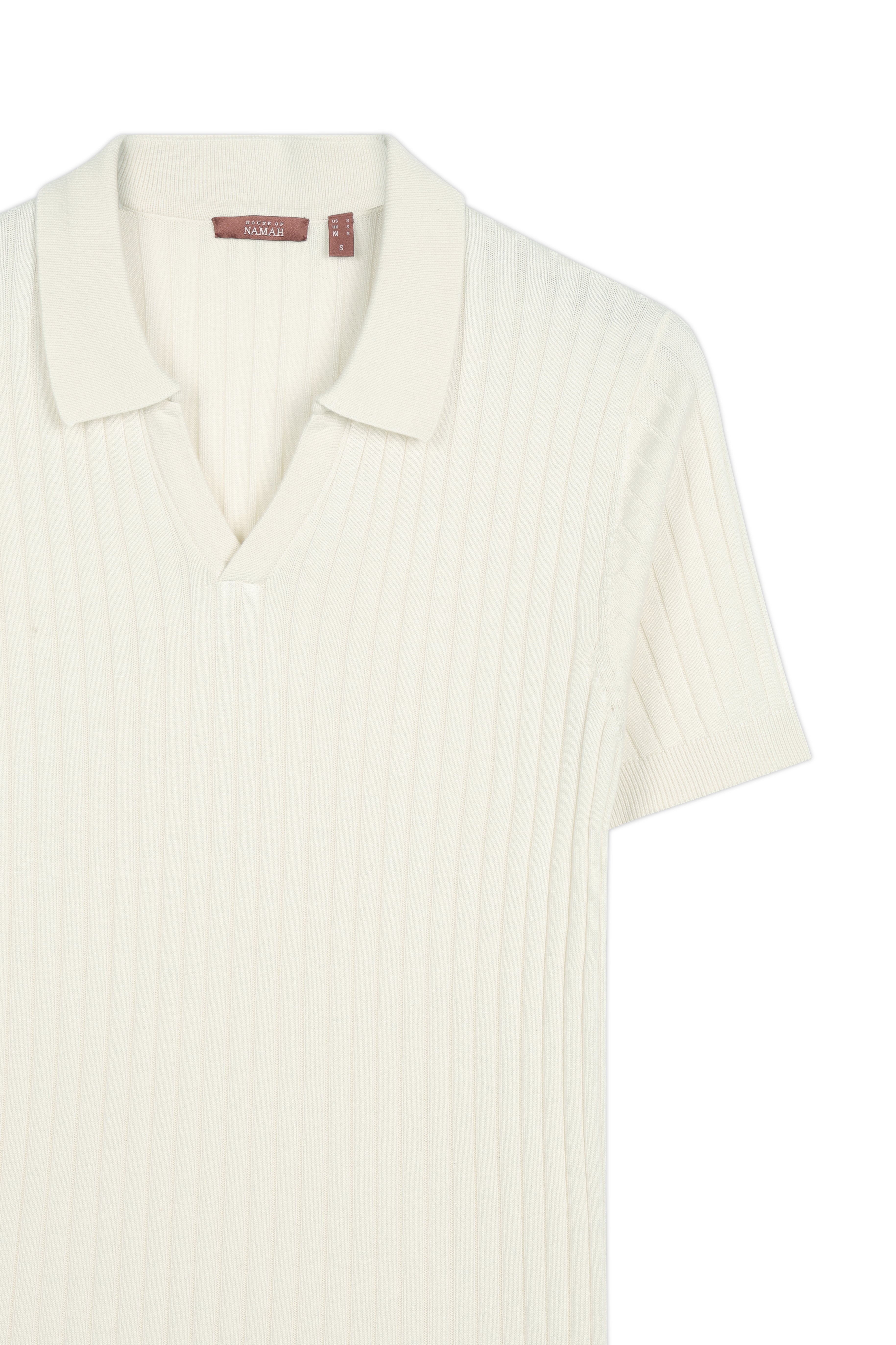 SOFT WHITE COTTON-BAMBOO V-NECK DROP NEEDLE POLO T-SHIRT