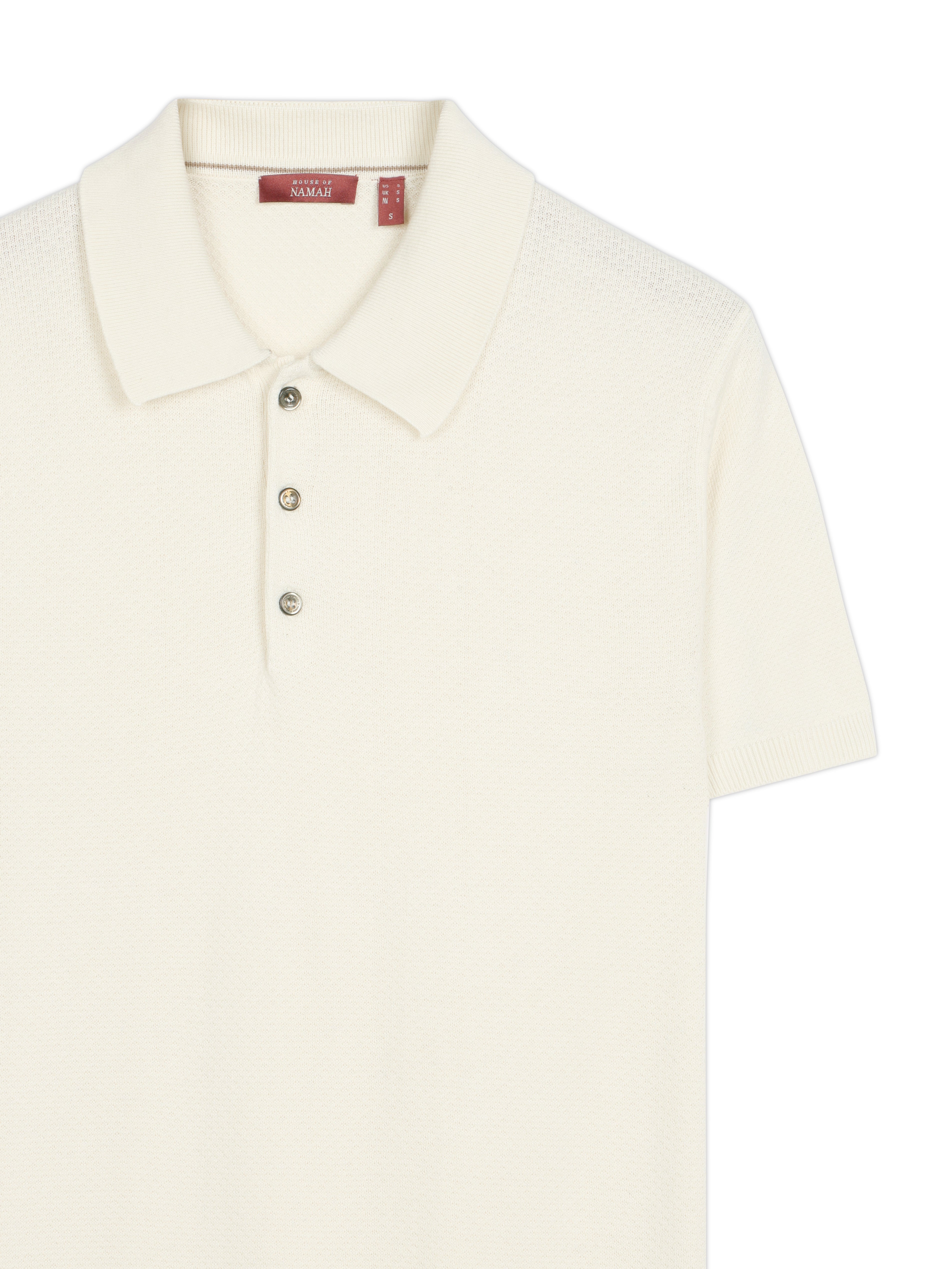 SOFT WHITE COTTON-BAMBOO WAFFLE POLO T-SHIRT